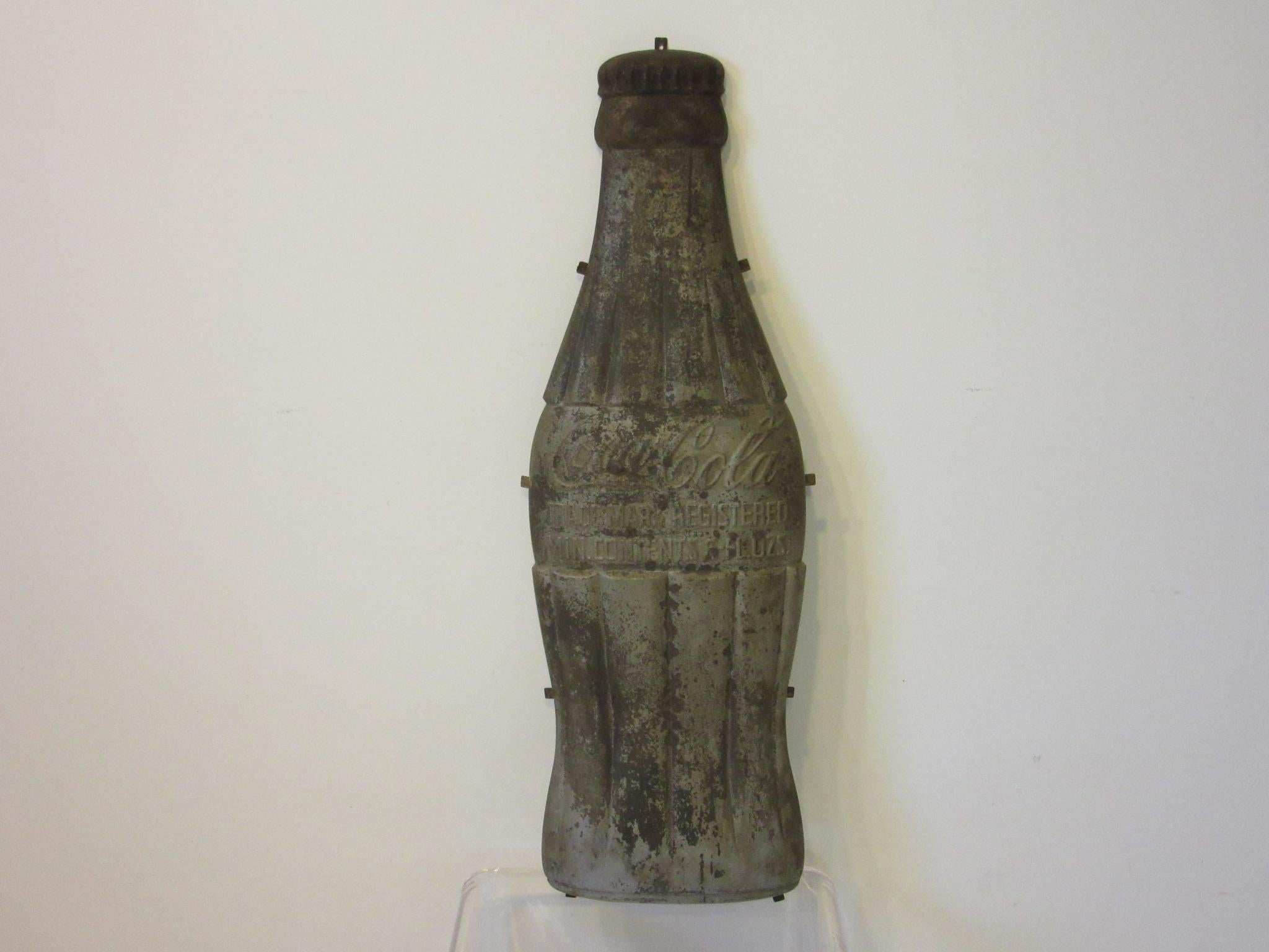 Large Vintage Coca Cola Metal Bottle Sign / Advertising In Distressed Condition In Cincinnati, OH