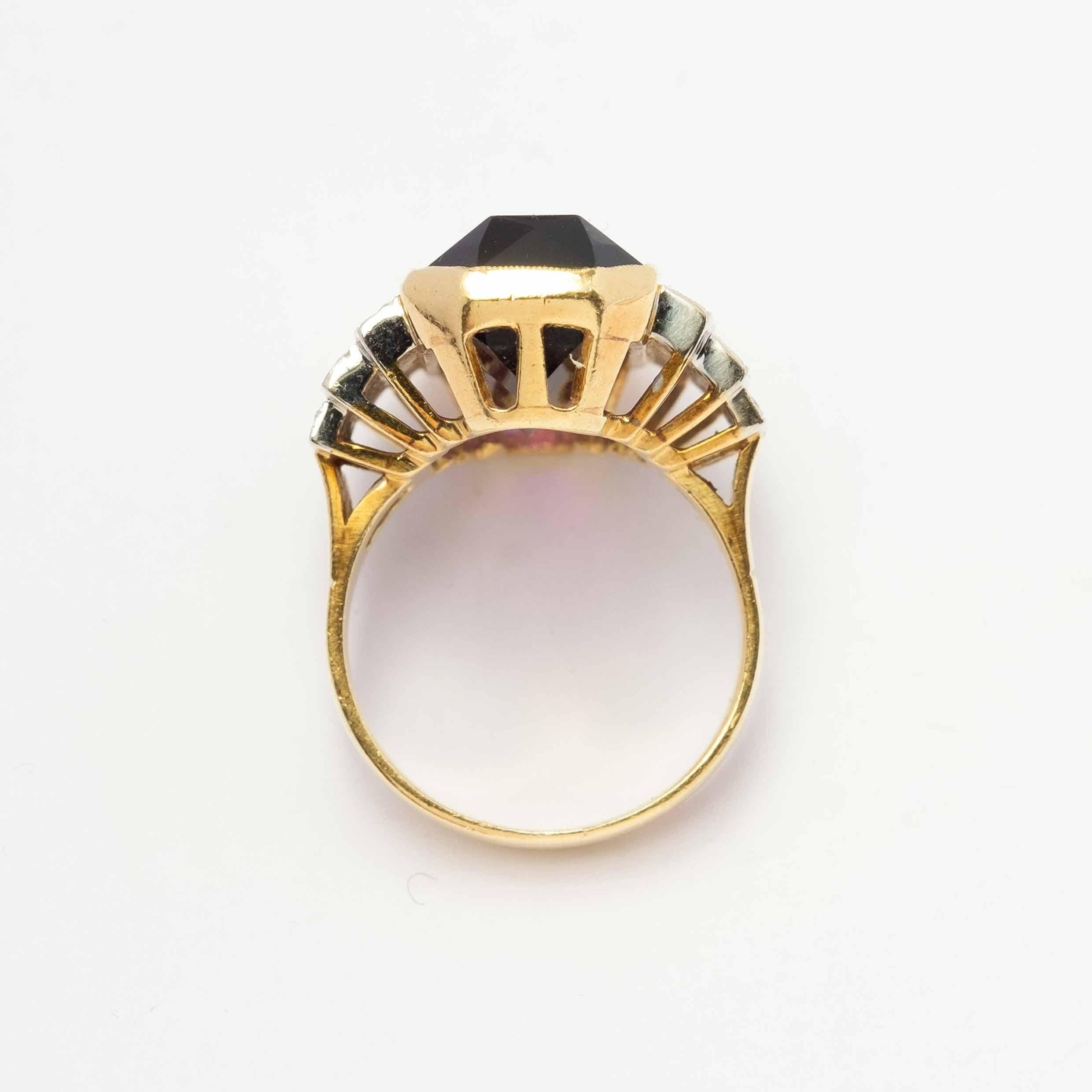 Round Cut Large Vintage Cocktail ring with amethyst and diamonds For Sale