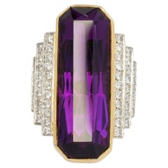 Large Vintage Cocktail ring with amethyst and diamonds