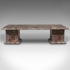 Grande table basse vintage, anglaise, marbre lourd, piédestal, banc, vers 1980