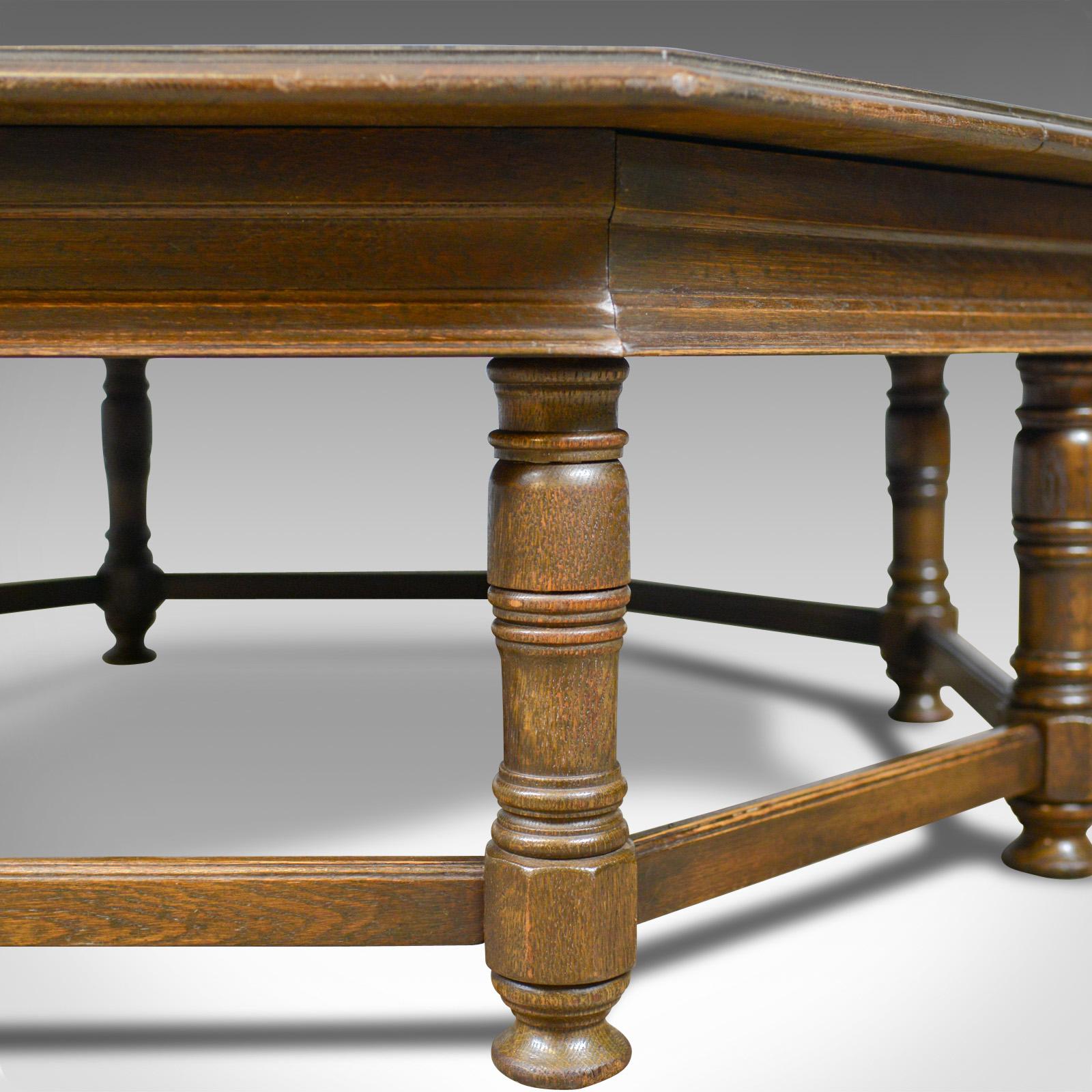 Large, Vintage Coffee Table, English, Oak, Octagonal, Low, 20th Century 1