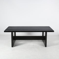 Large vintage coffee table in black-stained solid pine from Denmark in the 70