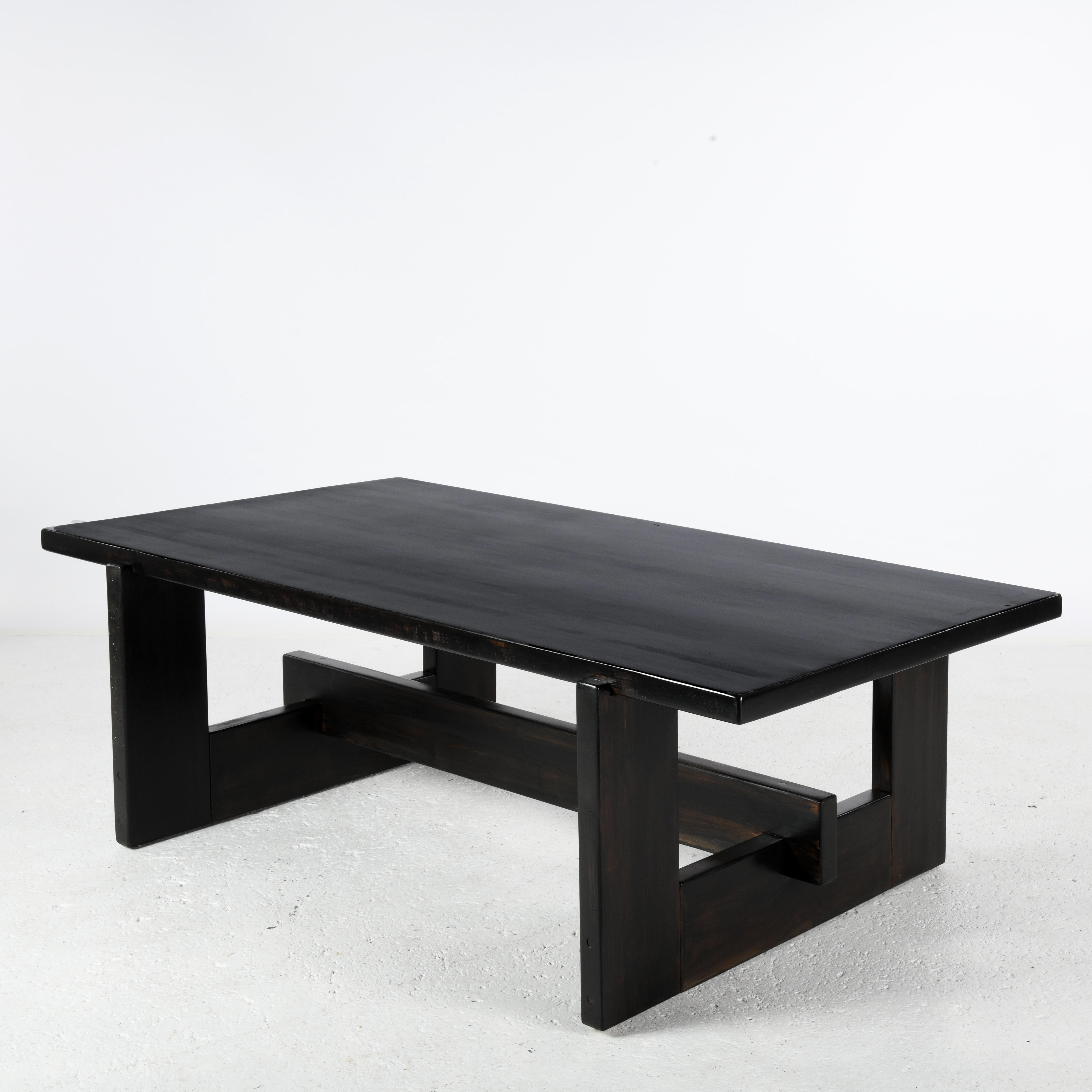 Danish Large vintage coffee table in black-stained solid pine from Denmark in the 70 For Sale