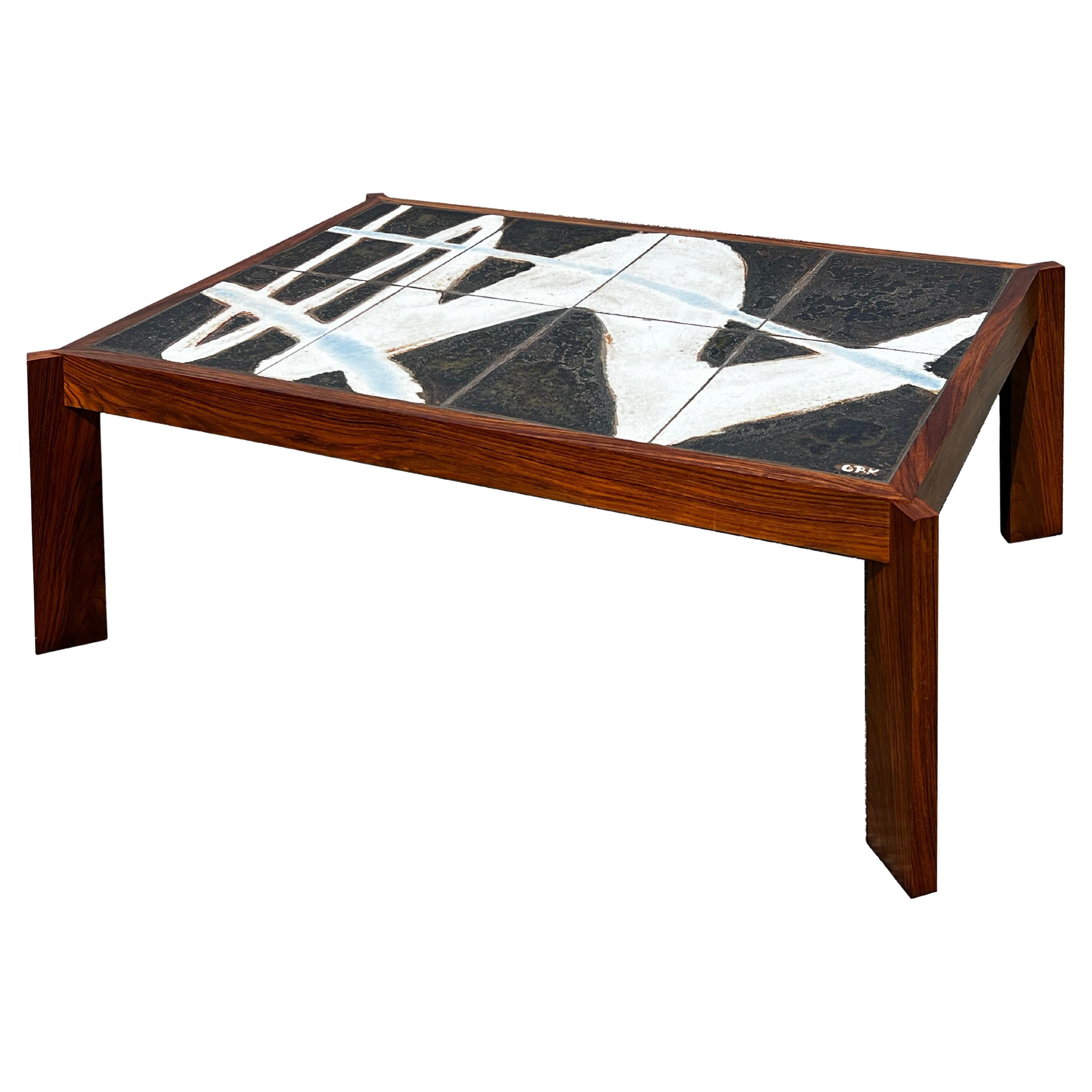 Large vintage coffee table with ceramic signed by Ole Bjørn Krüger in the 60' For Sale