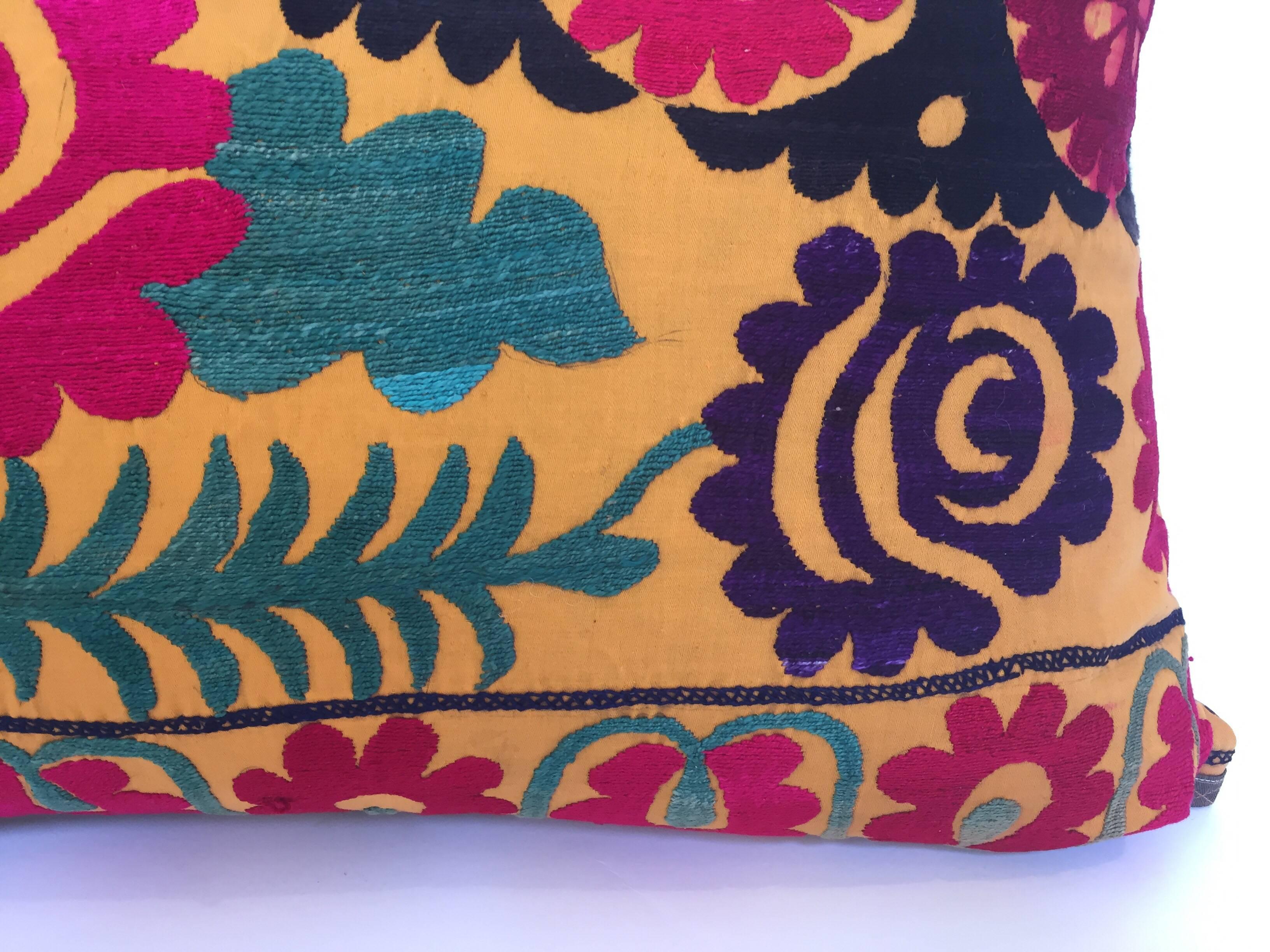 Cotton Large Vintage Colorful Suzani Embroidery Lumbar Pillow