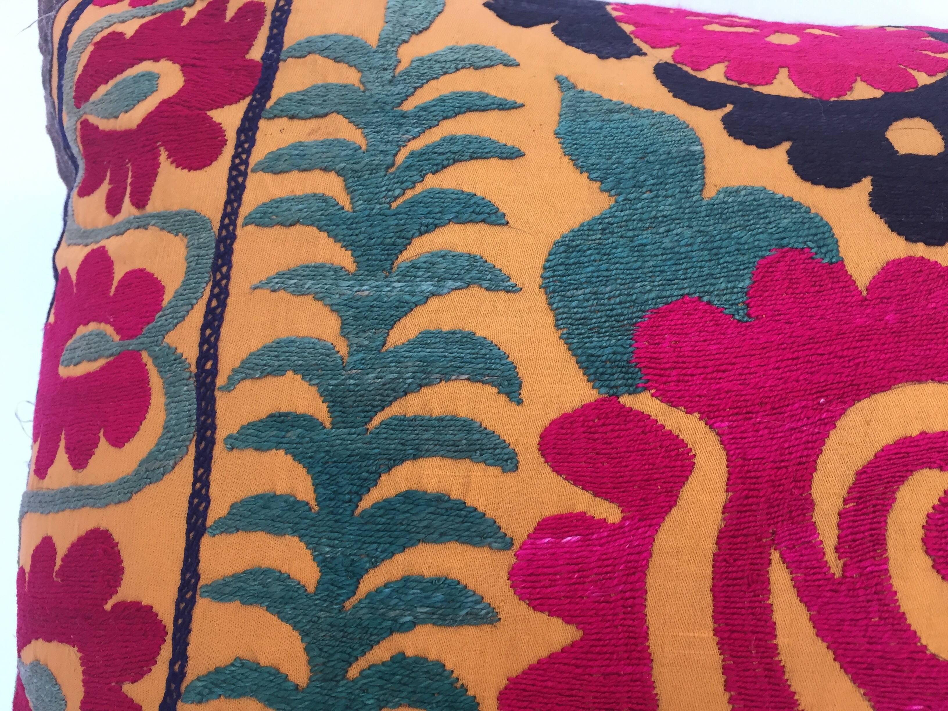 Large Vintage Colorful Suzani Embroidery Lumbar Pillow 2