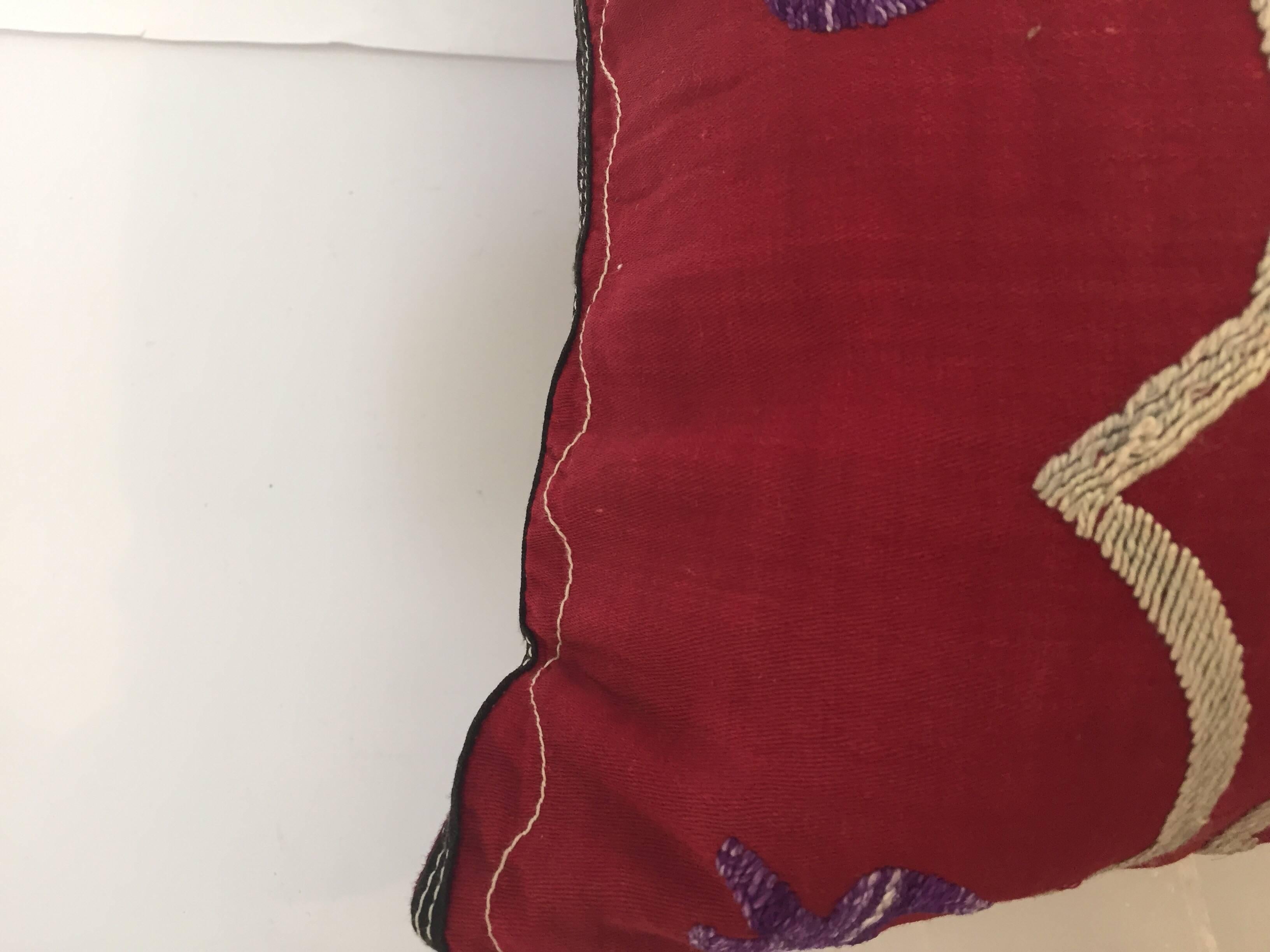 Large Vintage Colorful Suzani Embroidery Lumbar Pillow from Uzbekistan 3