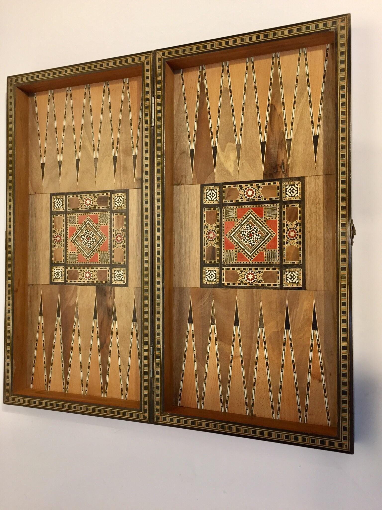 Large Vintage Complete Syrian Inlaid Mosaic Backgammon and Chess Game 4