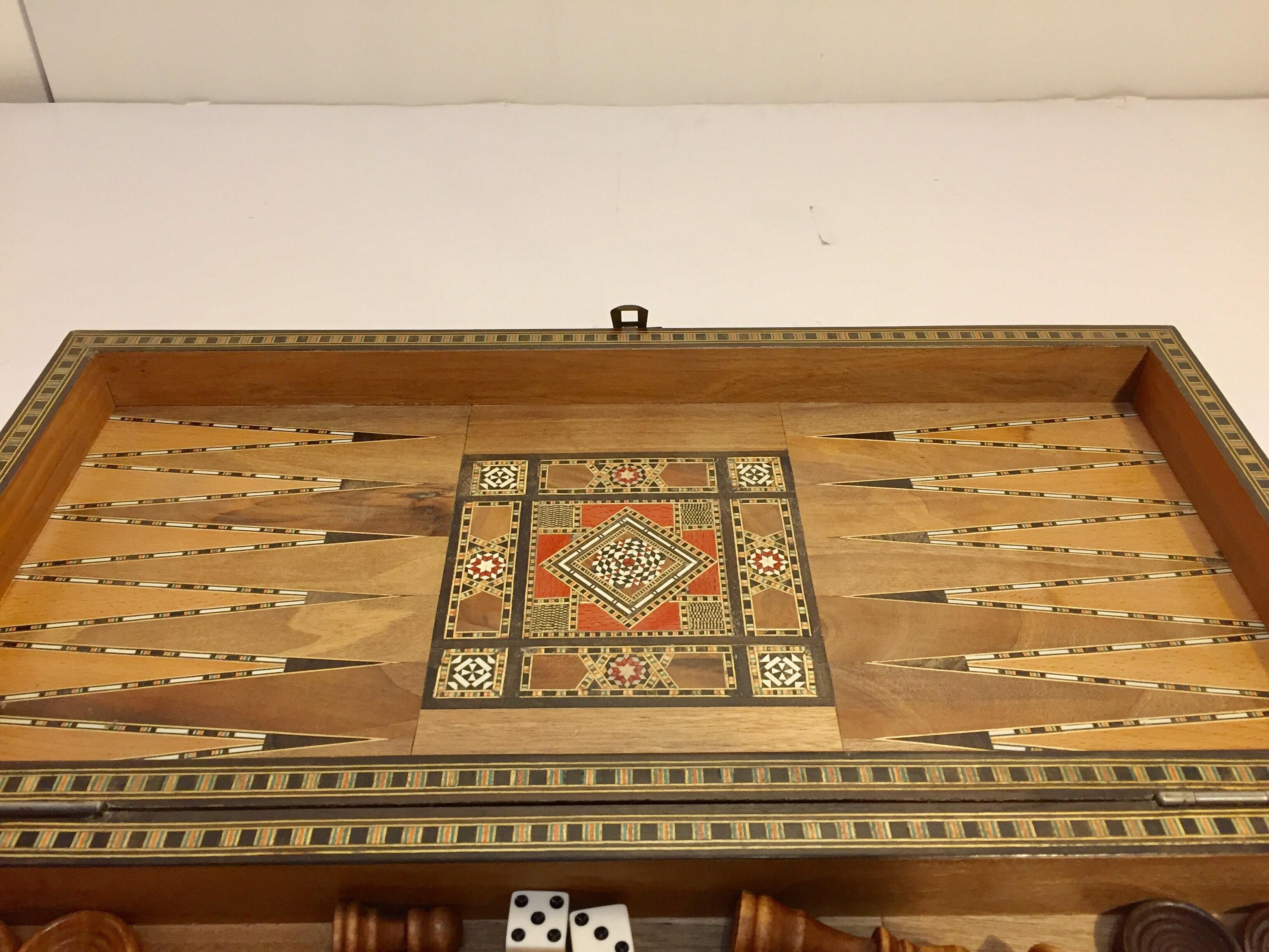 20th Century Large Vintage Complete Syrian Inlaid Mosaic Backgammon and Chess Game