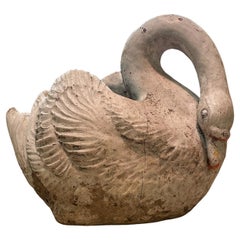 Large Vintage Concrete Swan Garden Planter with Aged White Patina