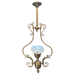 Large Used, Converted Gas to Electric, Brass, Pendant Chandelier