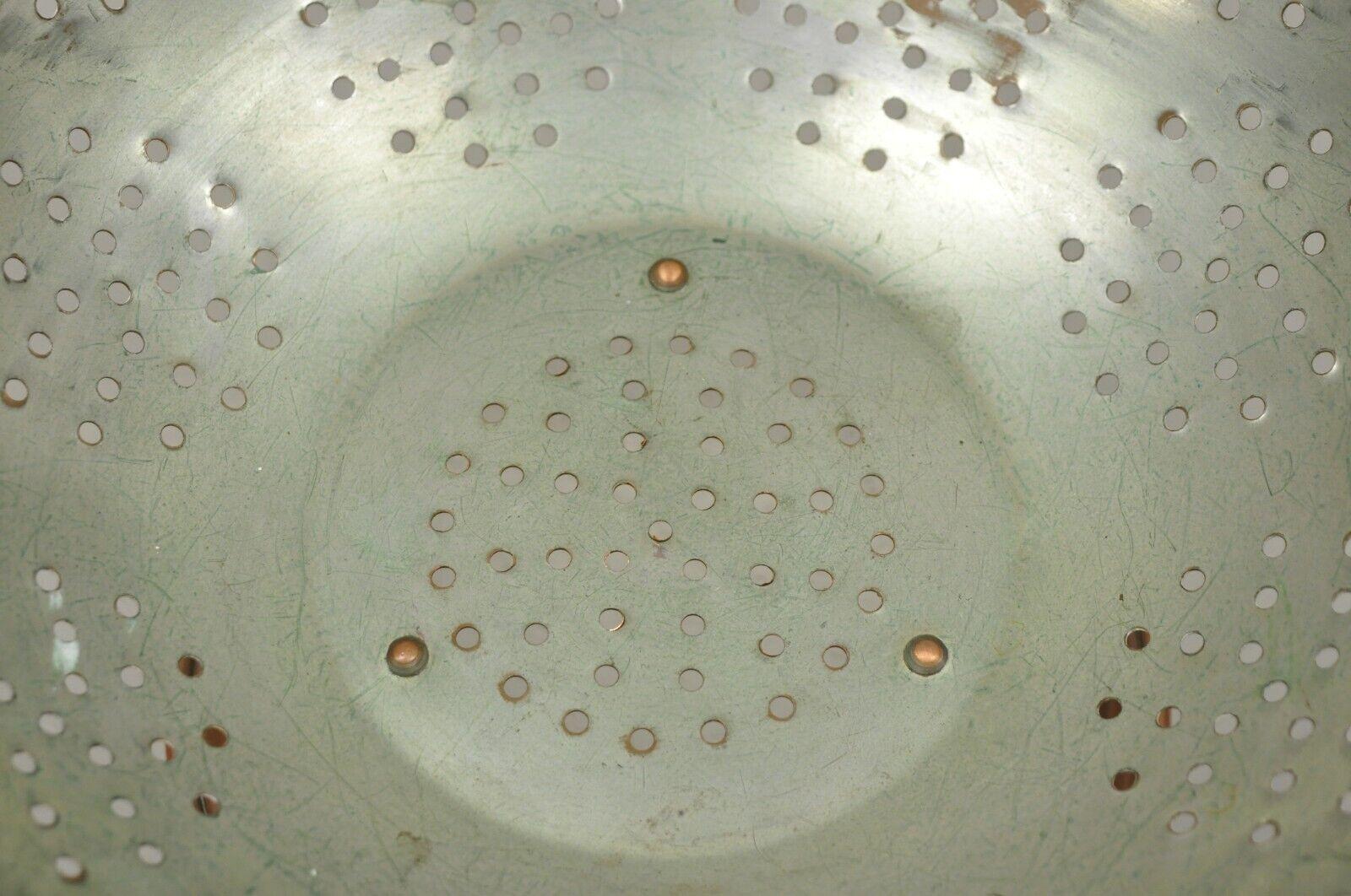 Large Vintage Copper Colander Strainer Pot Primitive with Brass Handles 7