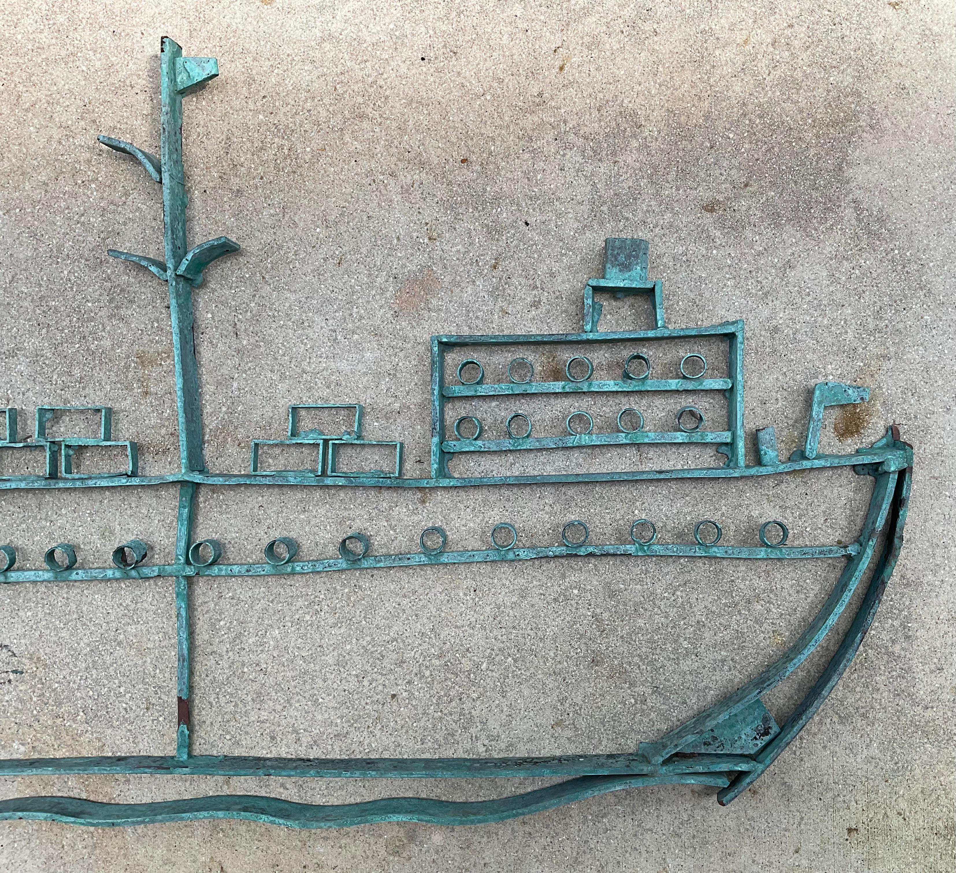 Large Vintage Copper Ship Architectural Wall Hanging Sculpture In Good Condition In Delray Beach, FL