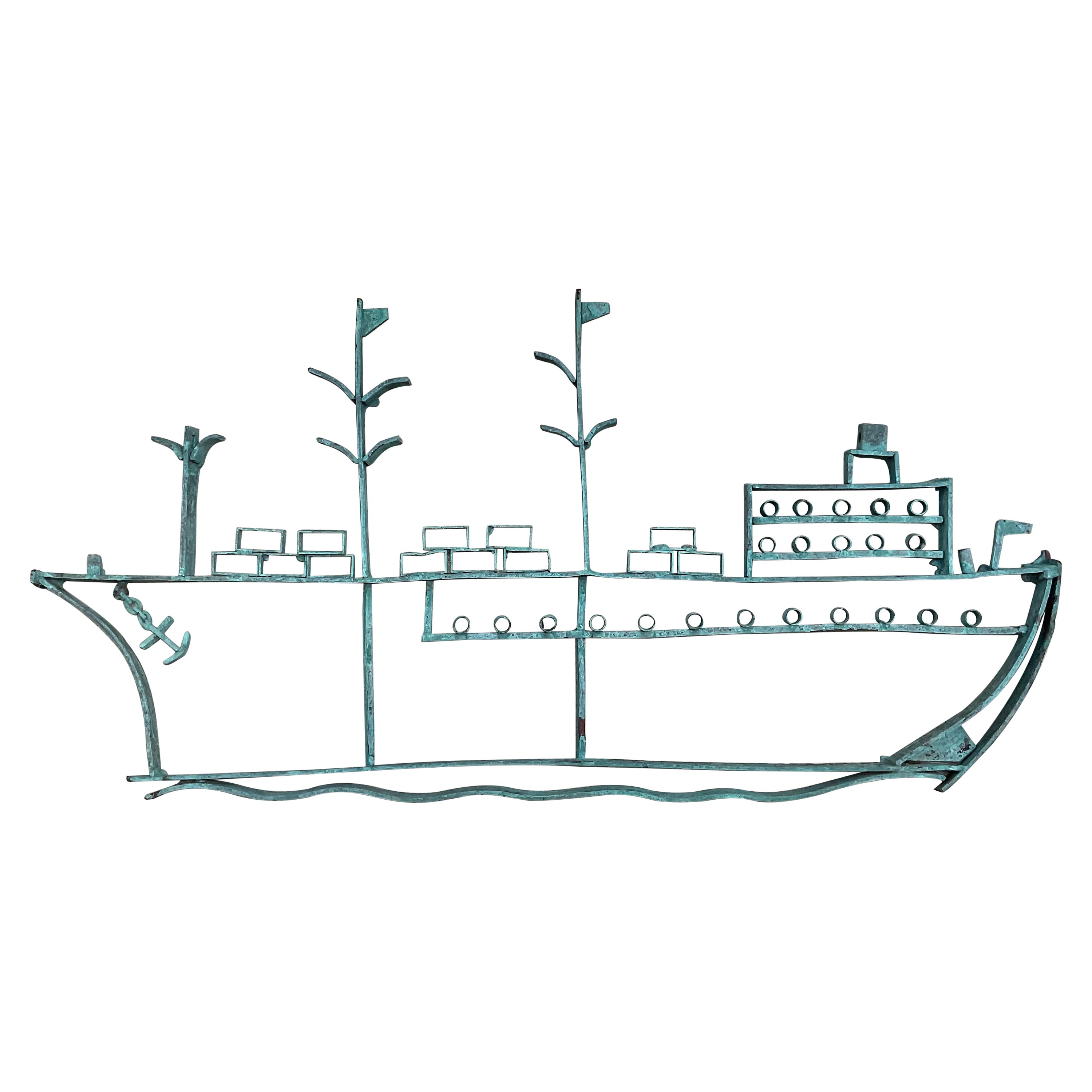 Large Vintage Copper Ship Architectural Wall Hanging Sculpture