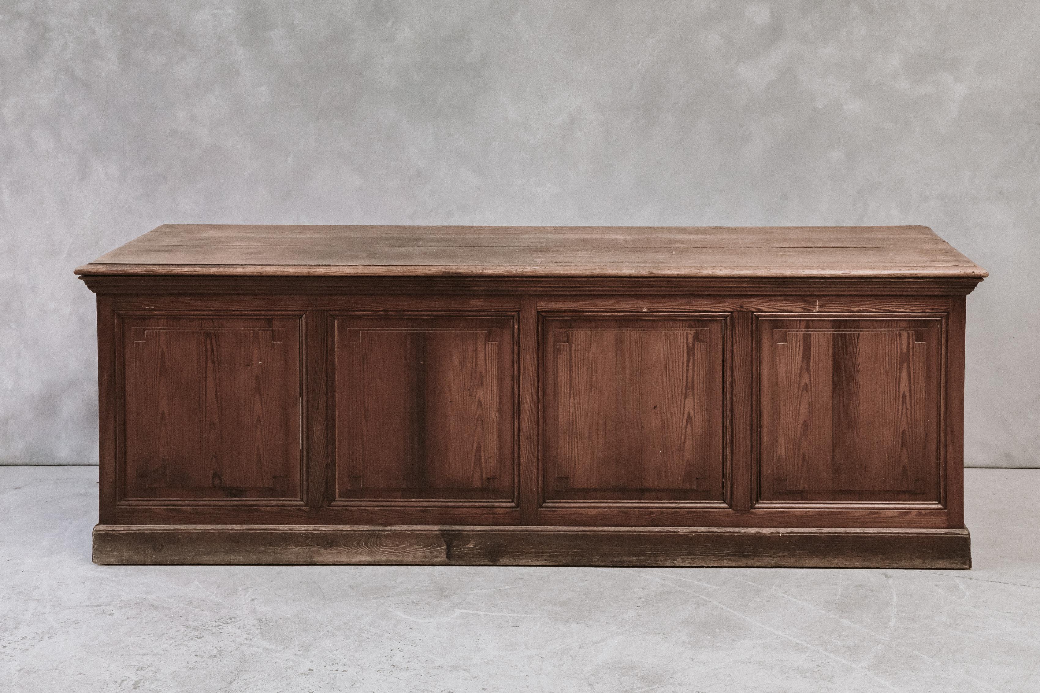 Large Vintage Counter From France, circa 1940. Solid pine construction with very nice patina and use.
