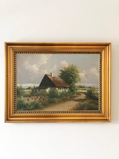 Large Vintage Countryside Cottage Original Oil Painting