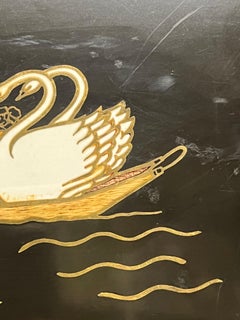 Large Vintage Couroc Inlayed Brass and Stone Tray with swan