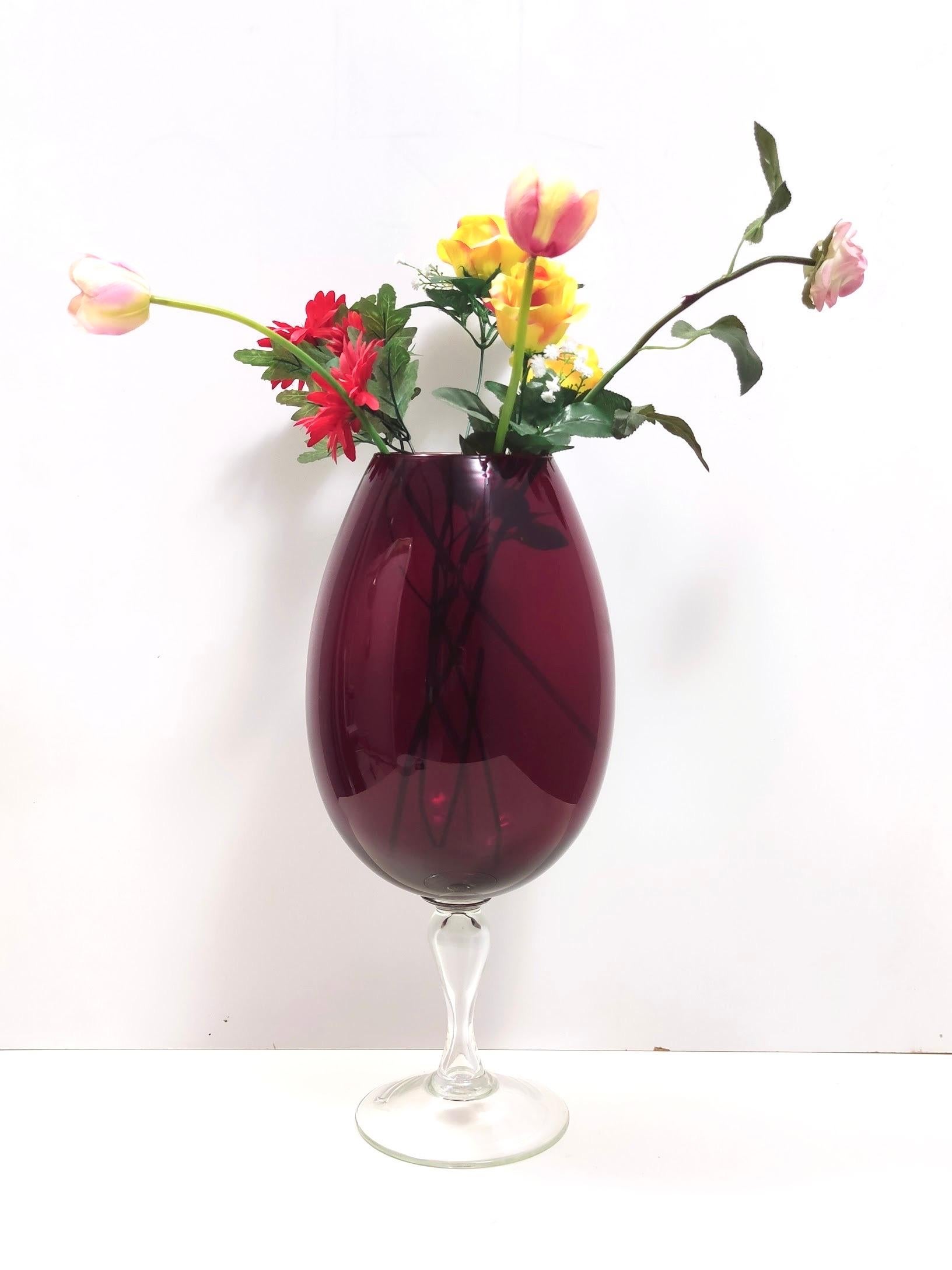 Mid-Century Modern Large Vintage Crimson Hand-Blown Glass Vase, Empoli, Italy For Sale