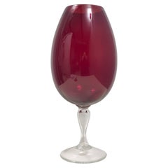 Large Retro Crimson Hand-Blown Glass Vase, Empoli, Italy