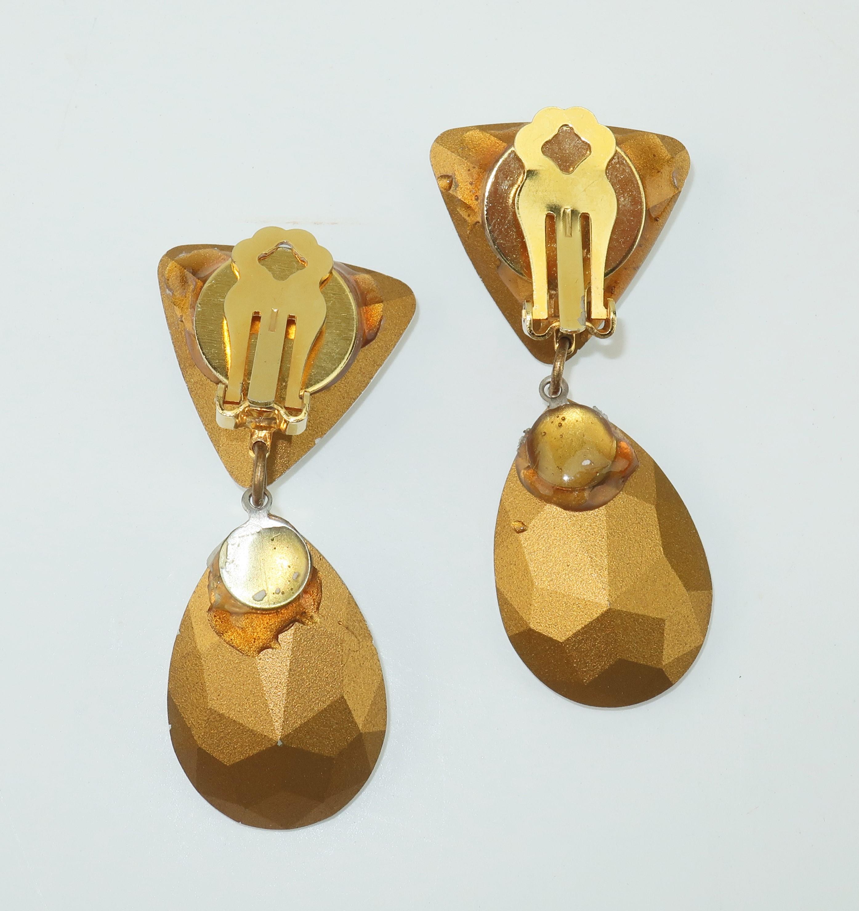 Brilliant Cut Large Vintage Crystal Drop Clip On Earrings
