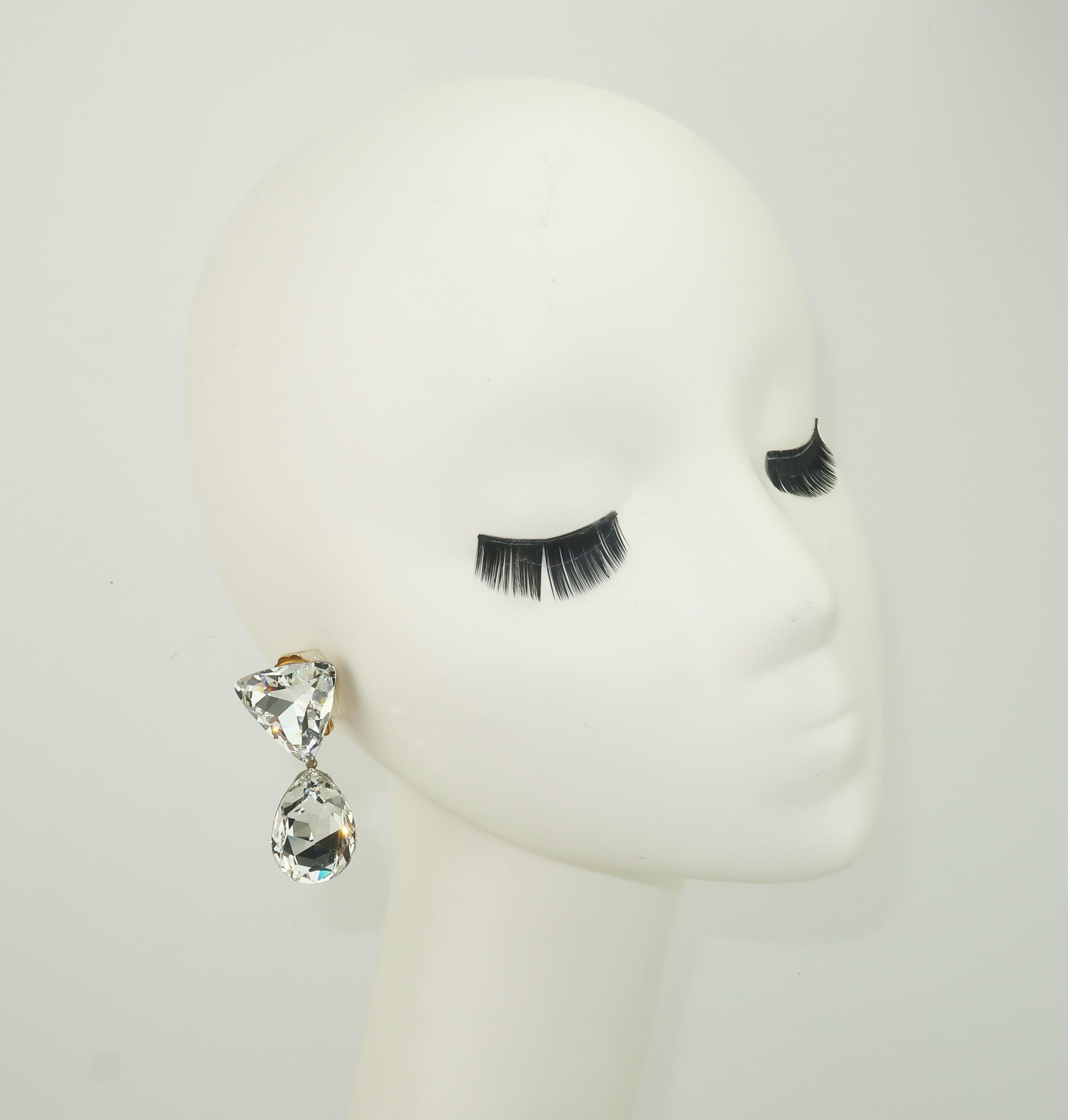 Women's Large Vintage Crystal Drop Clip On Earrings