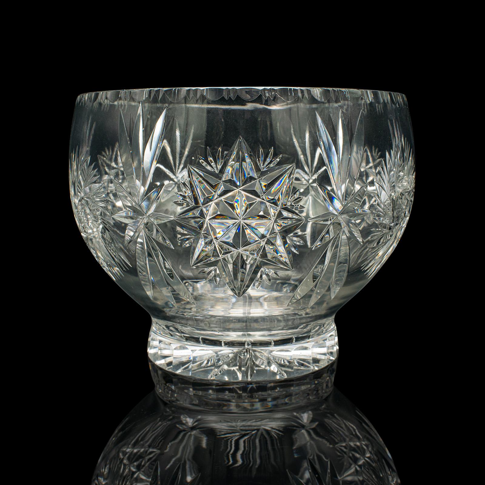 Mid-Century Modern Large Vintage Crystal Fruit Bowl, English, Cut Glass, Decorative, Serving Dish For Sale