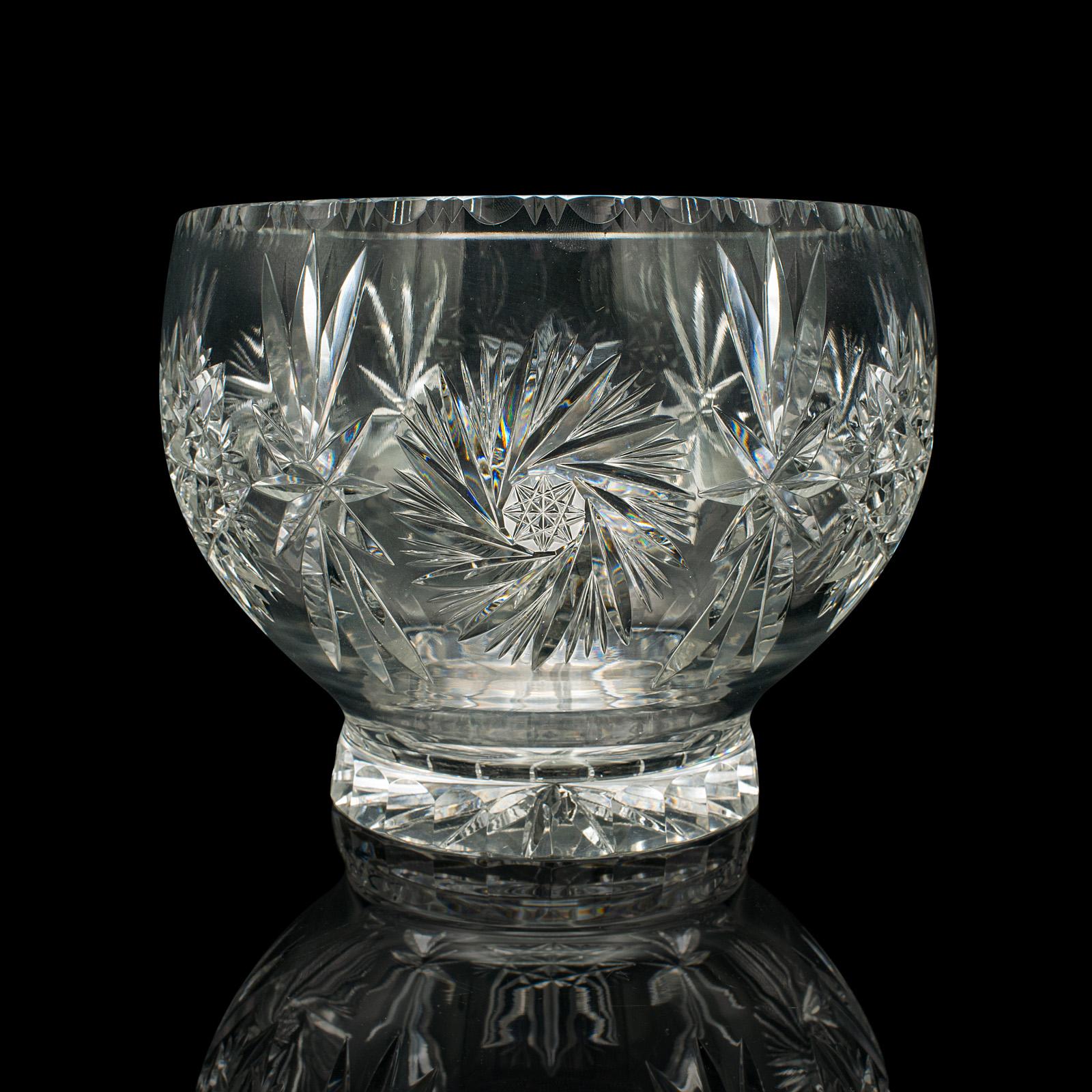 British Large Vintage Crystal Fruit Bowl, English, Cut Glass, Decorative, Serving Dish For Sale