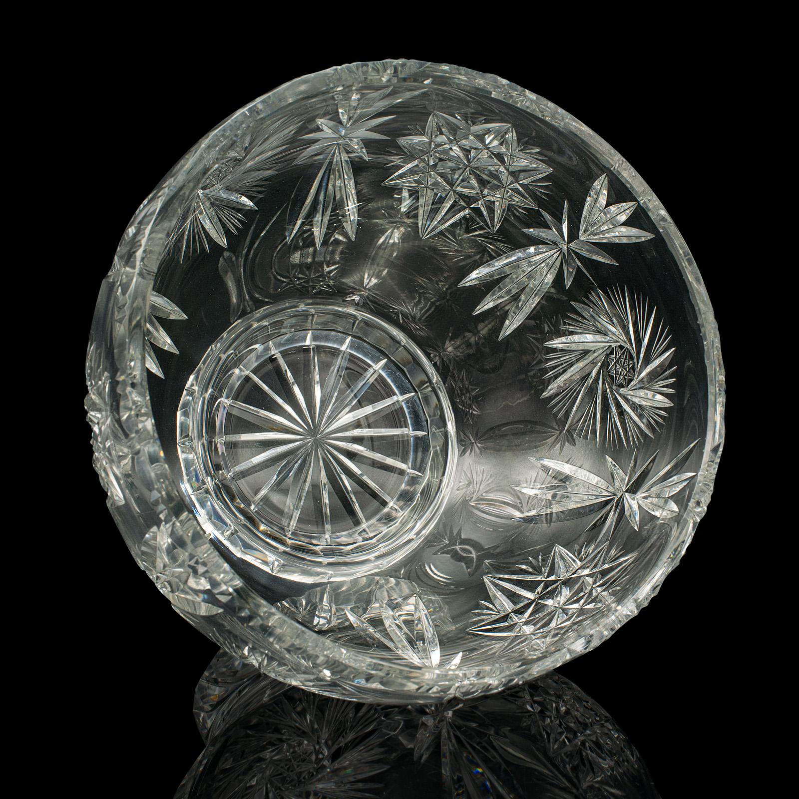 20th Century Large Vintage Crystal Fruit Bowl, English, Cut Glass, Decorative, Serving Dish For Sale