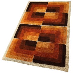 Large Vintage "CUBIC" Multi-Color High Pile Rug by Desso, Netherlands, 1970s
