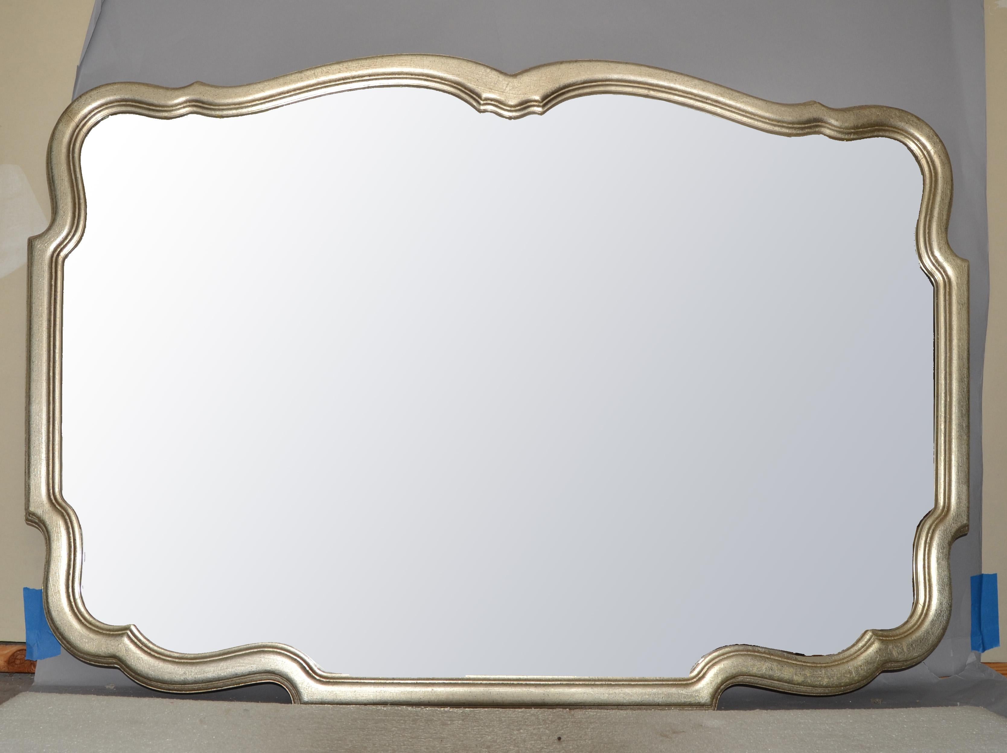 Large Vintage Curved French Provincial Silver Gold Finish Wall Mirror by Karges For Sale 6