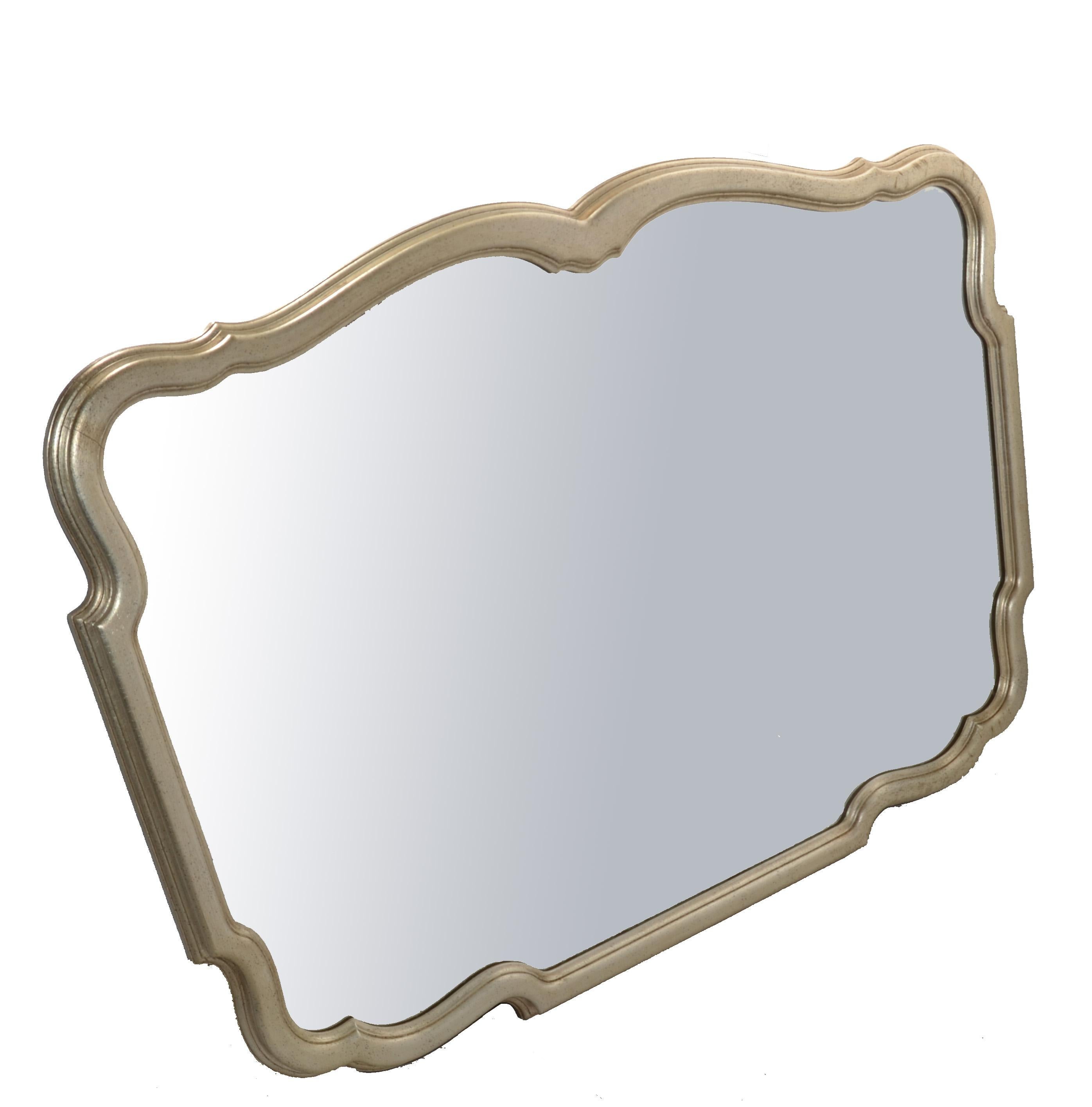 American Large Vintage Curved French Provincial Silver Gold Finish Wall Mirror by Karges For Sale