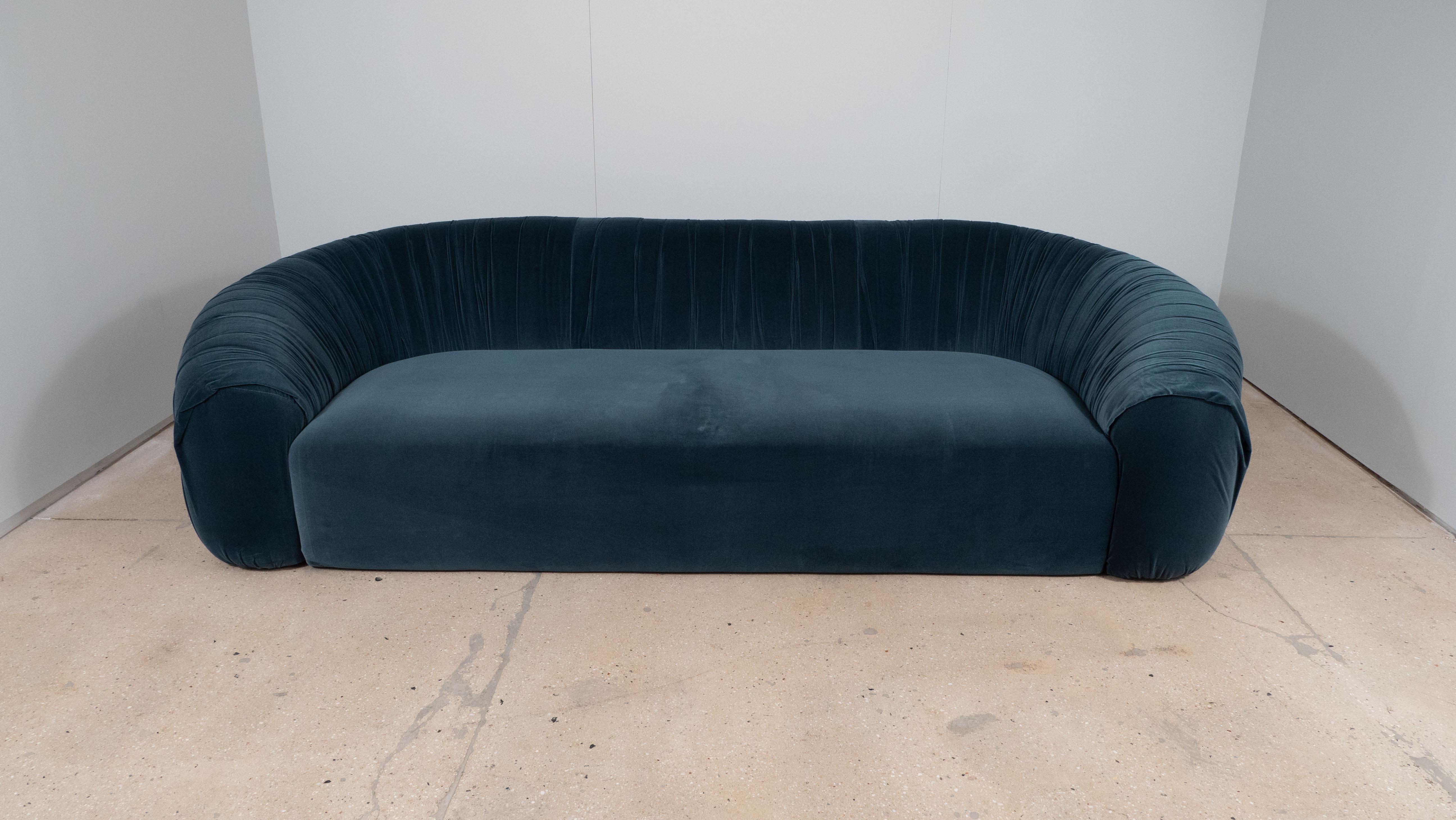 blue grey velvet sofa