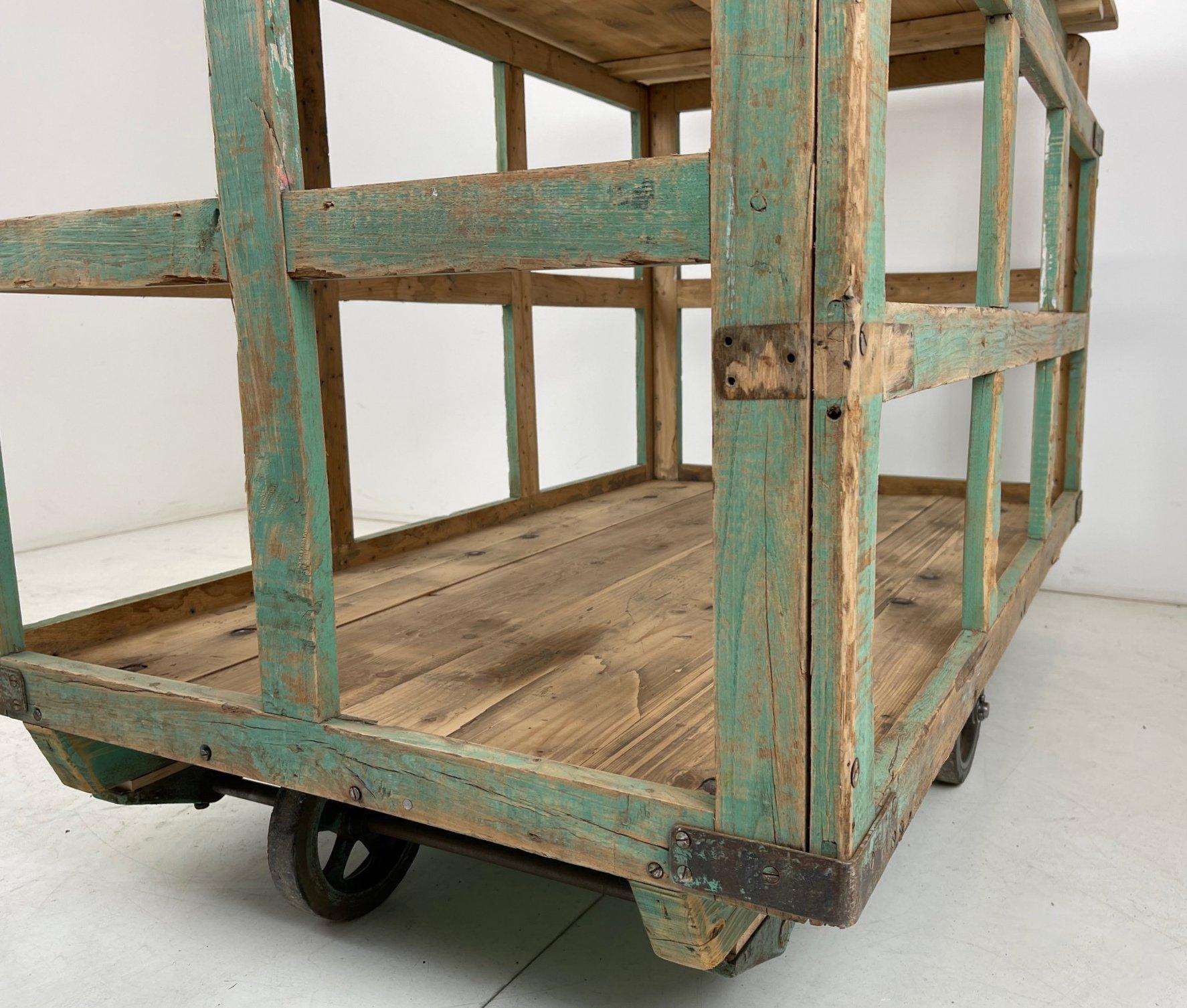 Large Vintage Czech Wooden Cart on Wheels / Kitchen Island For Sale 6