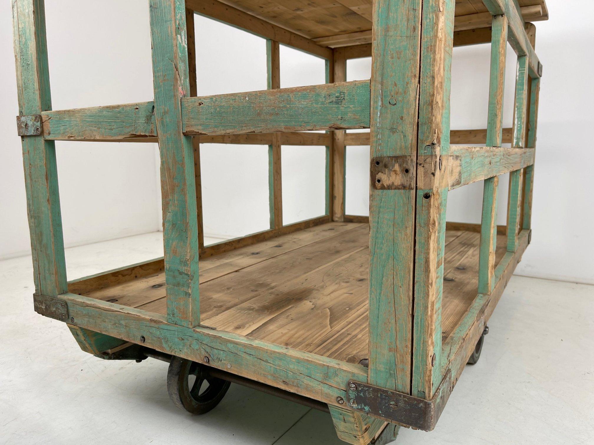 Large Vintage Czech Wooden Cart on Wheels / Kitchen Island For Sale 8