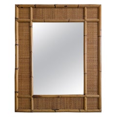Large vintage Dal Vera cane & rattan wall mirror, Italy 1970s