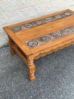 Large Vintage Danish Oak Tile Top Coffee Table