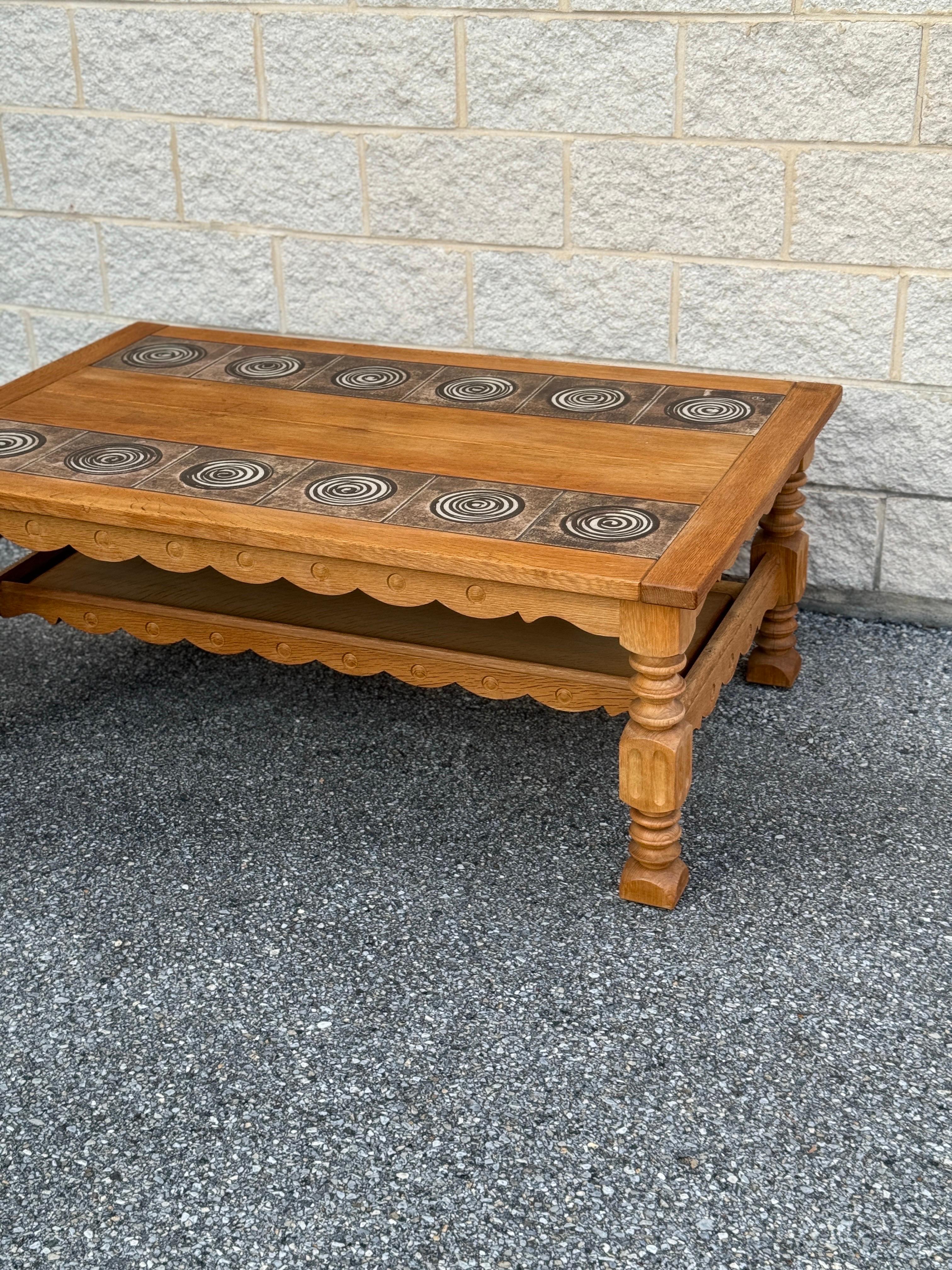 Mid-Century Modern Large Vintage Danish Oak Tile Top Coffee Table For Sale
