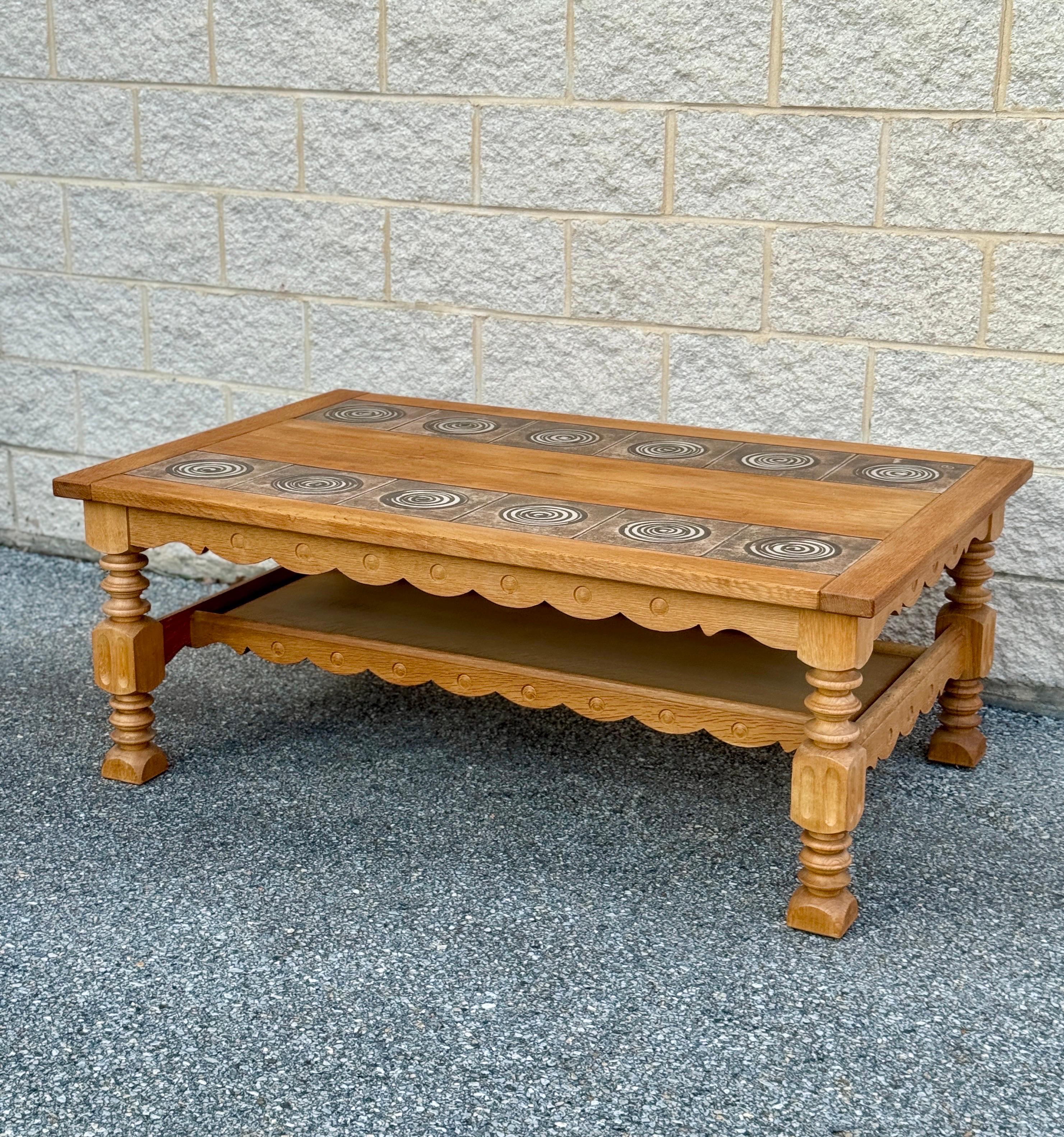 Large Vintage Danish Oak Tile Top Coffee Table In Good Condition For Sale In Elkton, MD