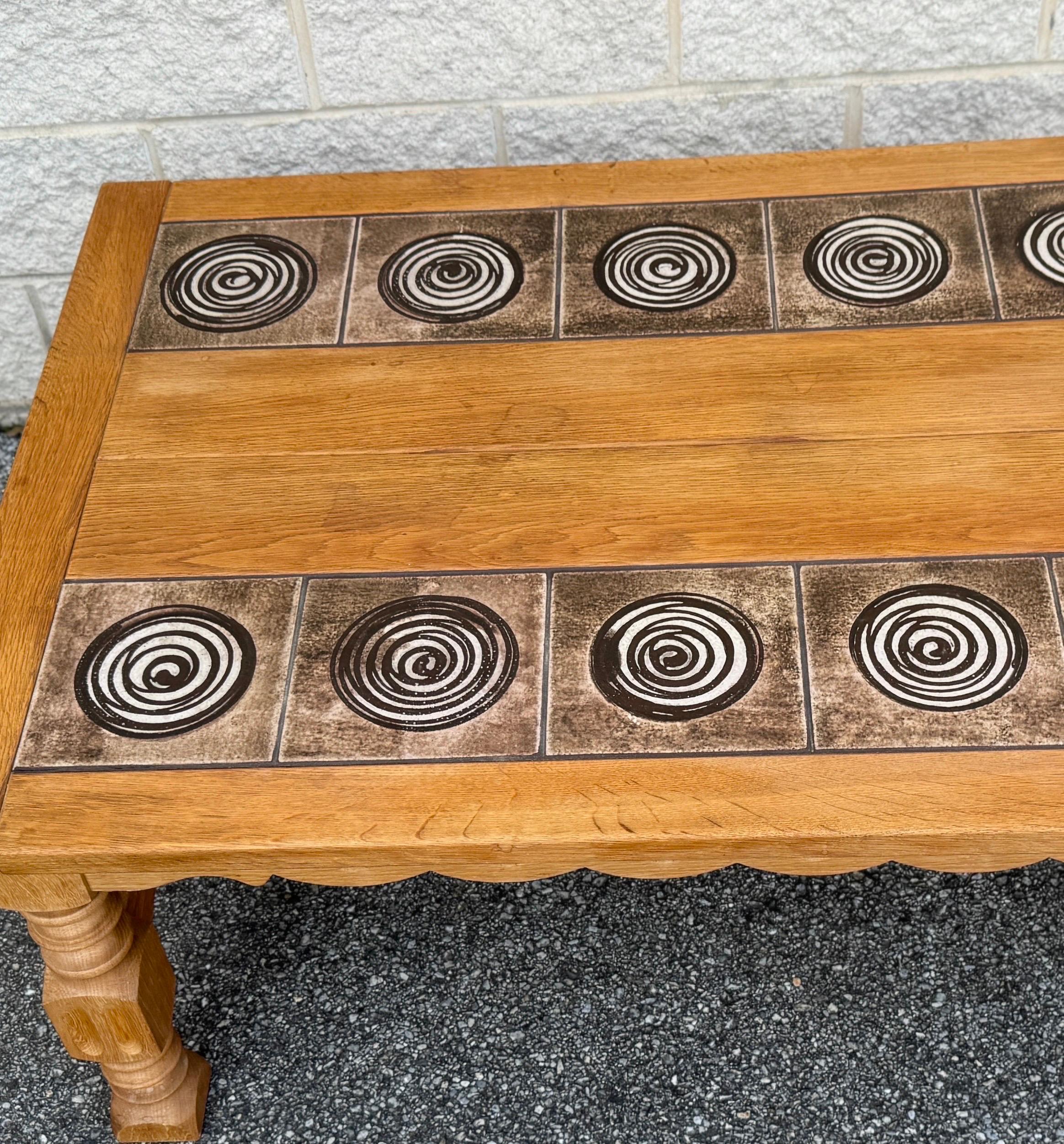 Ceramic Large Vintage Danish Oak Tile Top Coffee Table For Sale