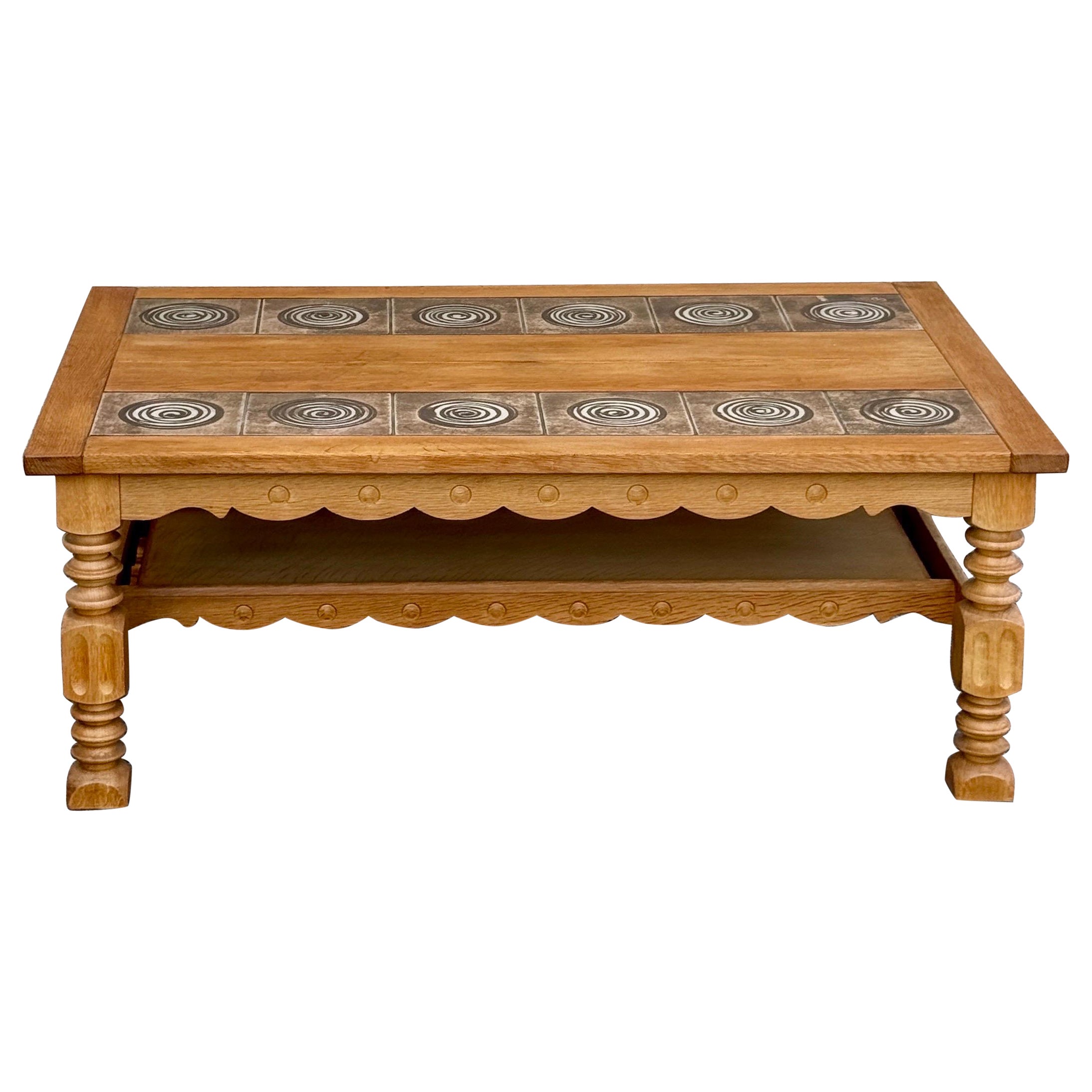 Large Vintage Danish Oak Tile Top Coffee Table