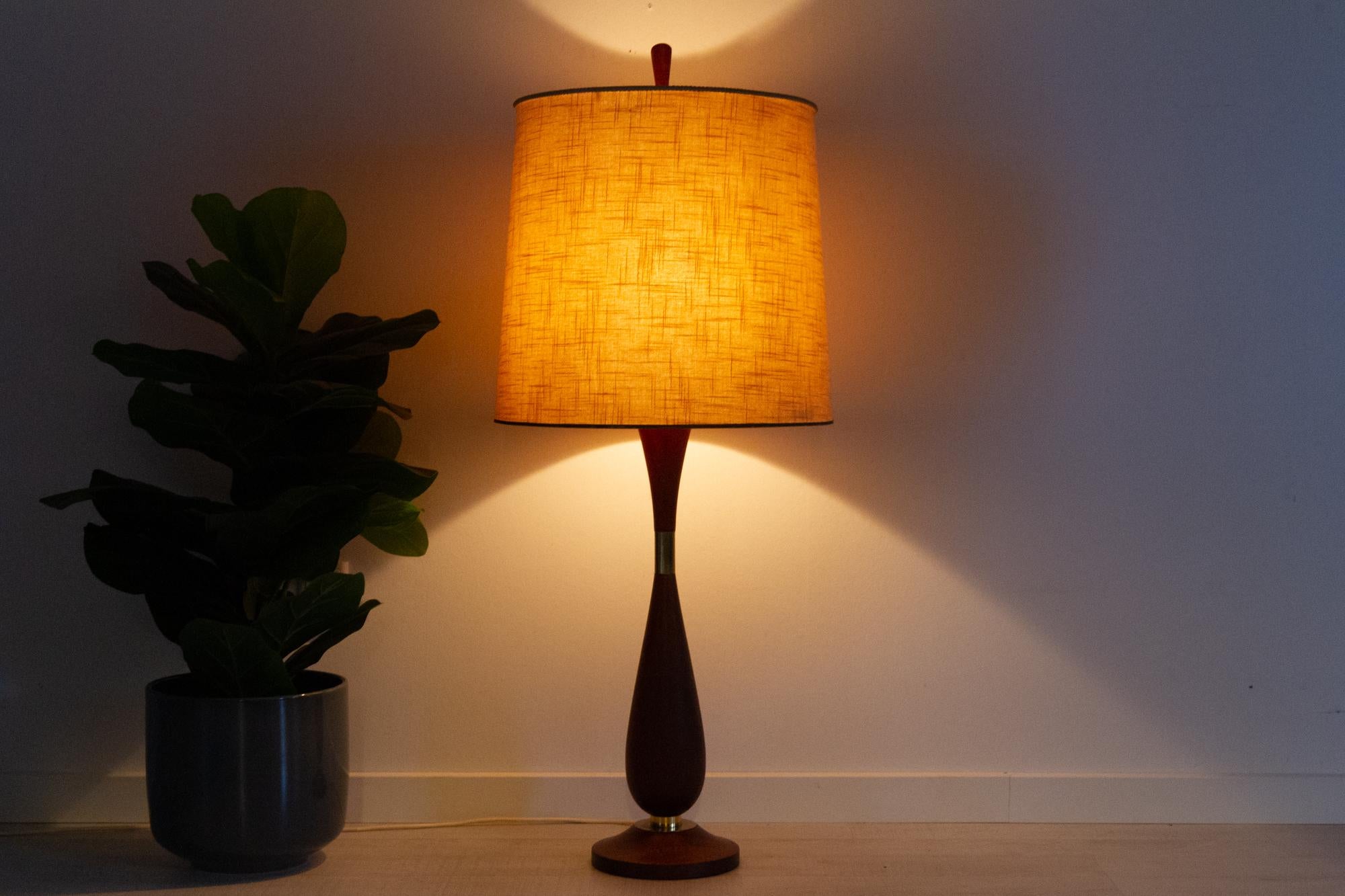 Large Vintage Danish Teak Table Lamp 1950s 9