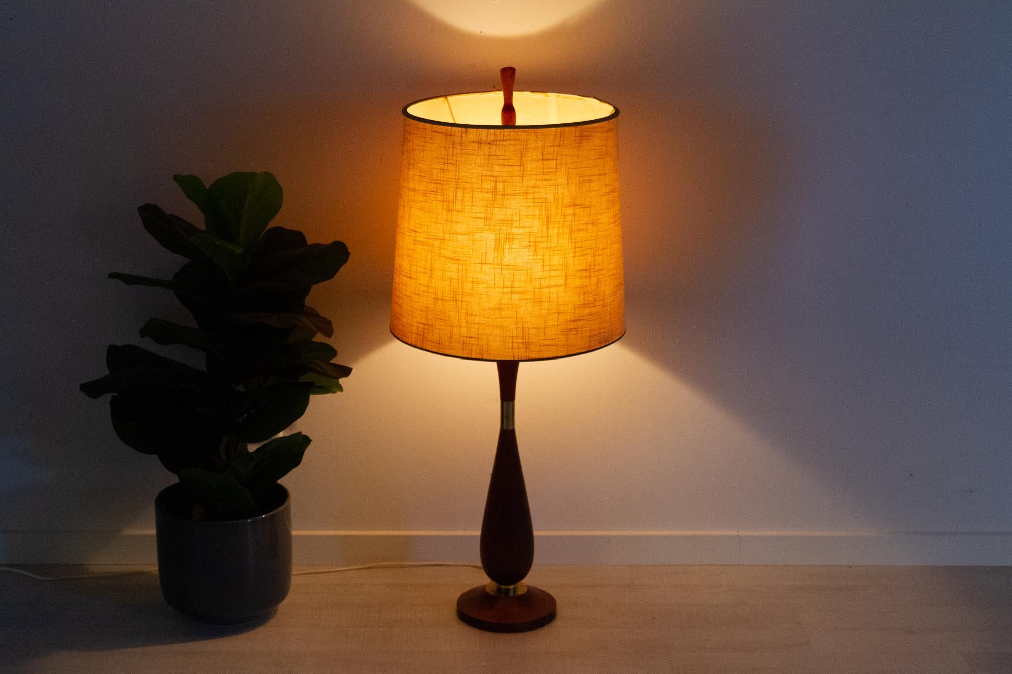 Large Vintage Danish Teak Table Lamp 1950s 10
