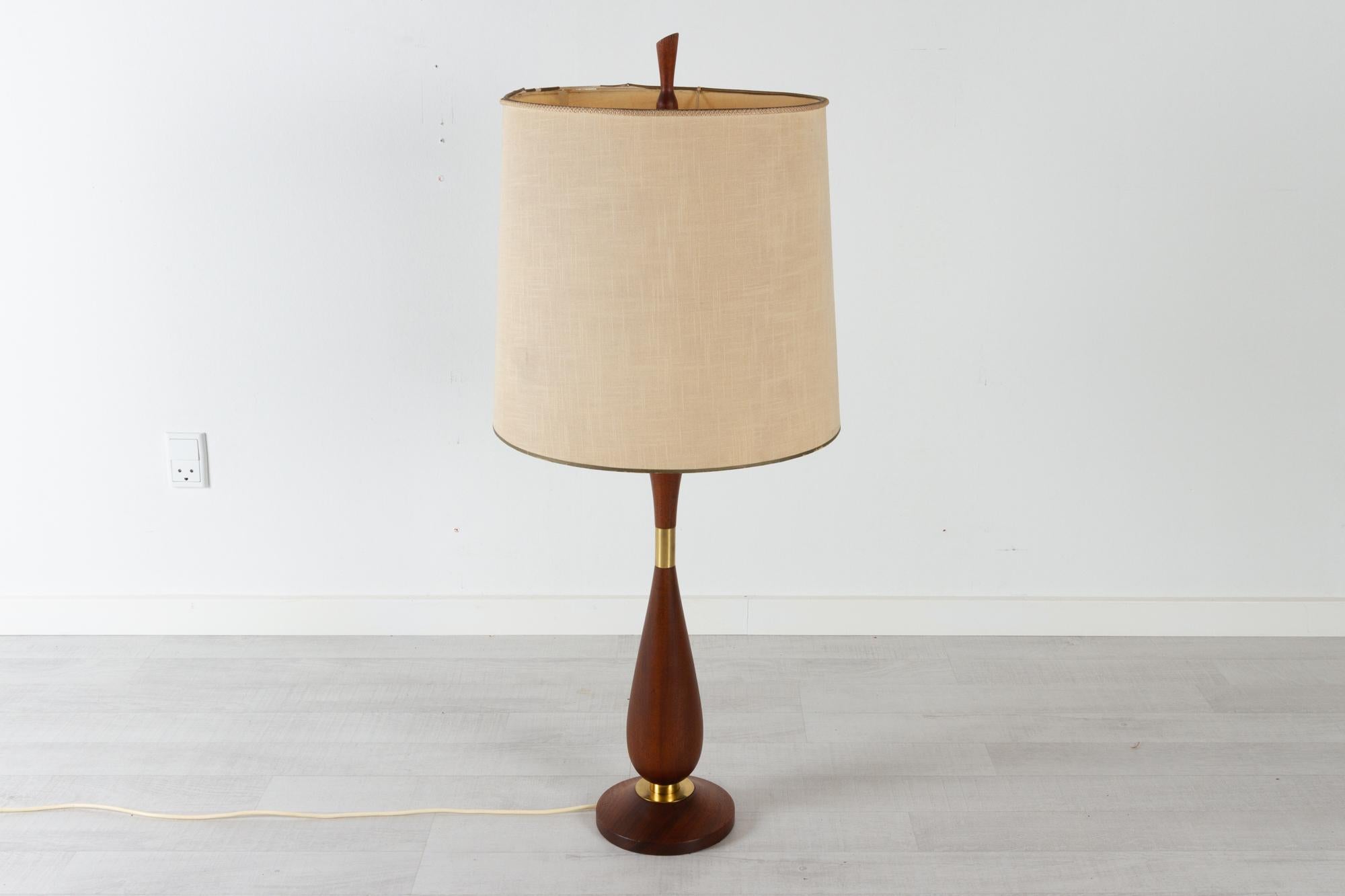 Mid-Century Modern Large Vintage Danish Teak Table Lamp 1950s