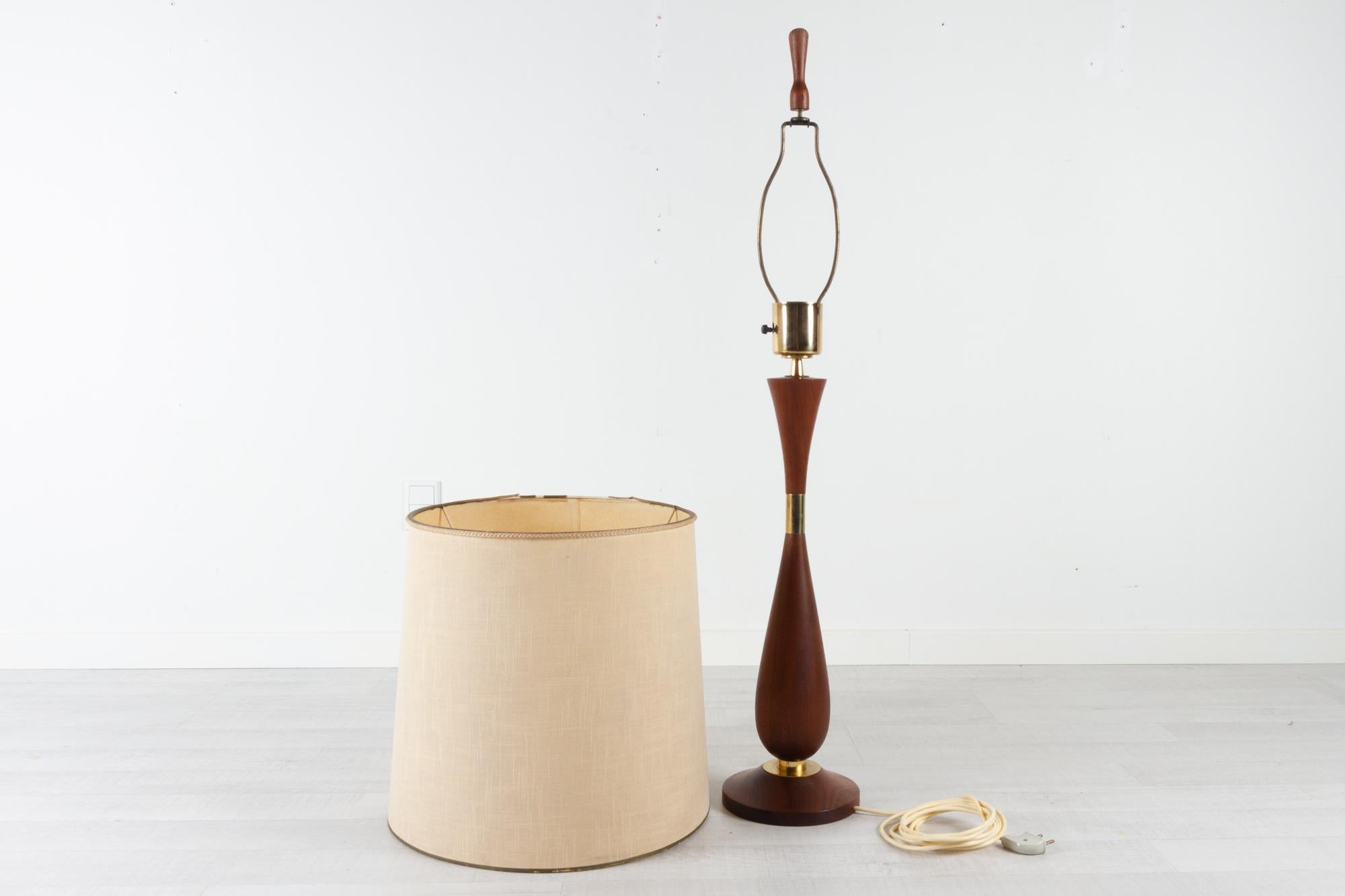 Large Vintage Danish Teak Table Lamp 1950s In Good Condition In Asaa, DK