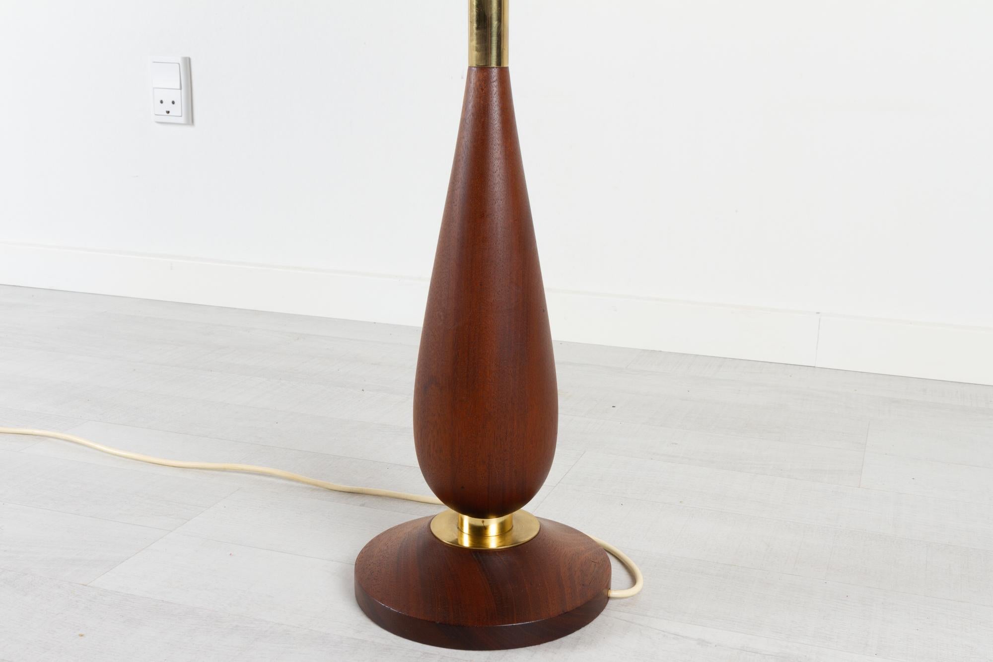 Brass Large Vintage Danish Teak Table Lamp 1950s