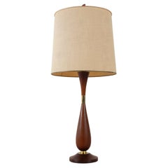 Large Vintage Danish Teak Table Lamp 1950s