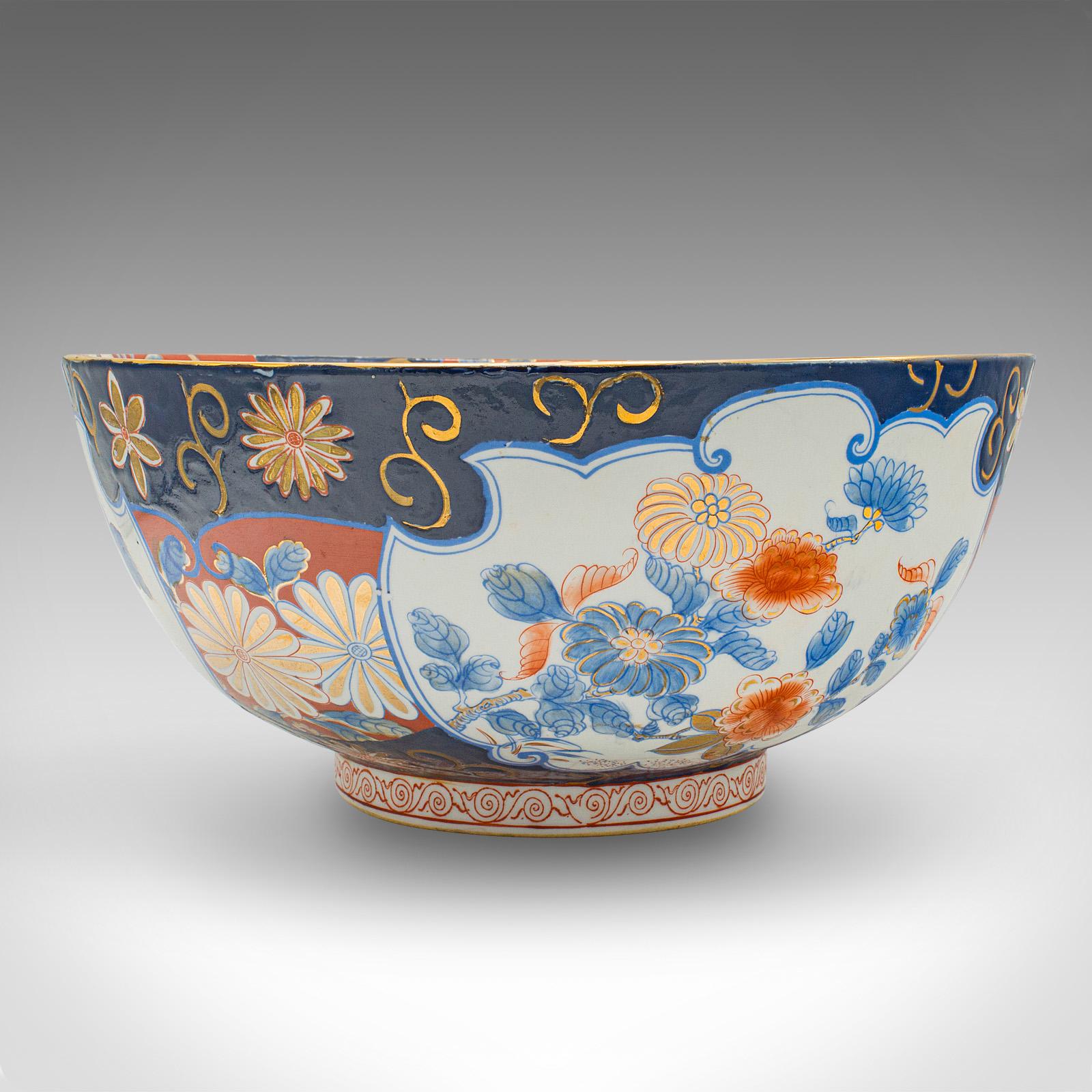 Chinese Large Vintage Decorative Bowl, Japanese, Ceramic, Serving Dish, Art Deco, Imari For Sale