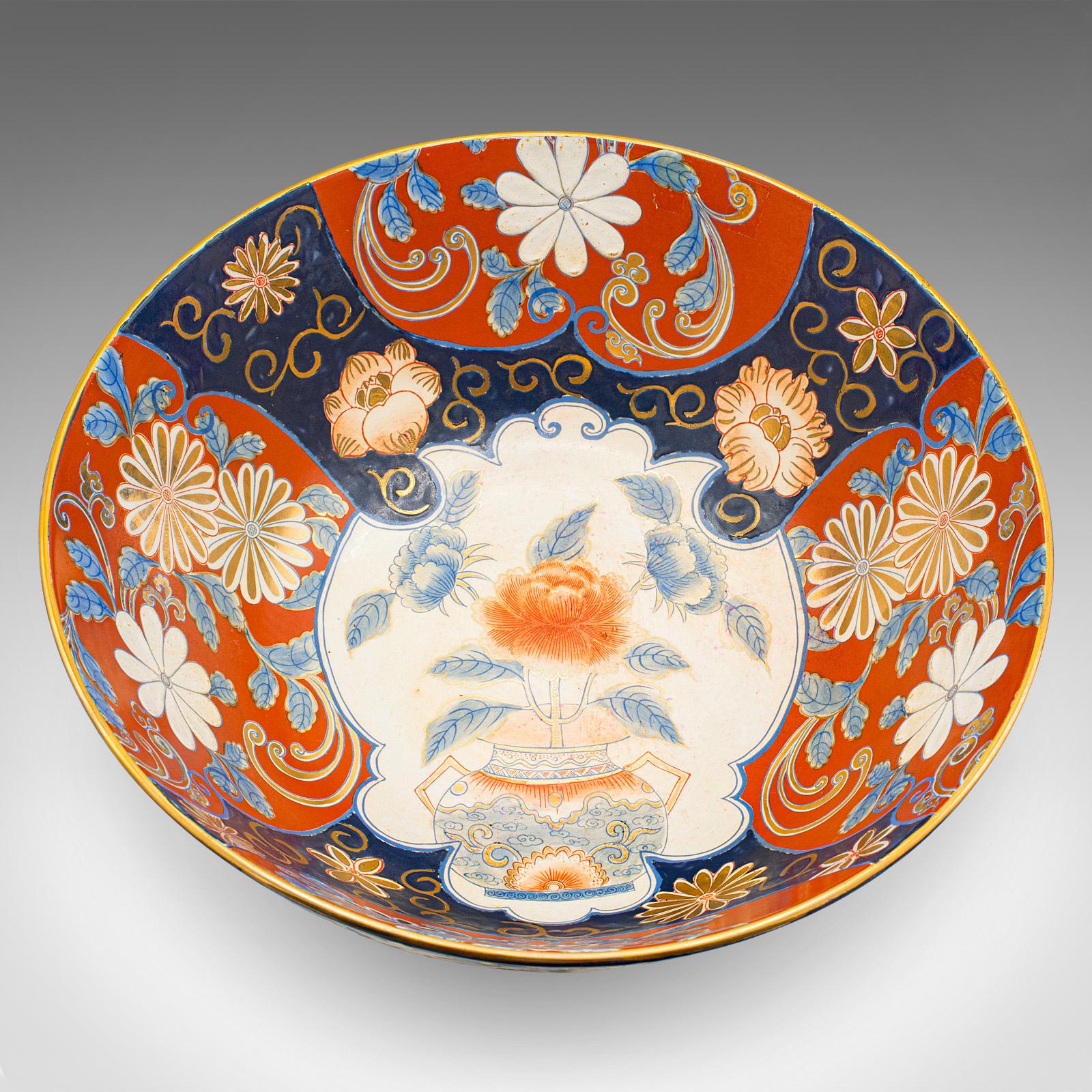 Large Vintage Decorative Bowl, Japanese, Ceramic, Serving Dish, Art Deco, Imari For Sale 1