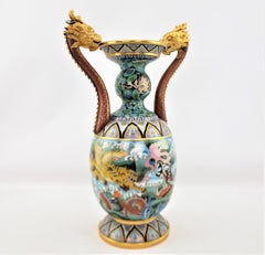 Large Vintage Decorative Chinese Cloissone Vase with Imperial Dragon Handles