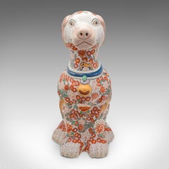 Large Vintage Decorative Dog Figure, Chinese, Ceramic, Hound Statue, Imari Taste